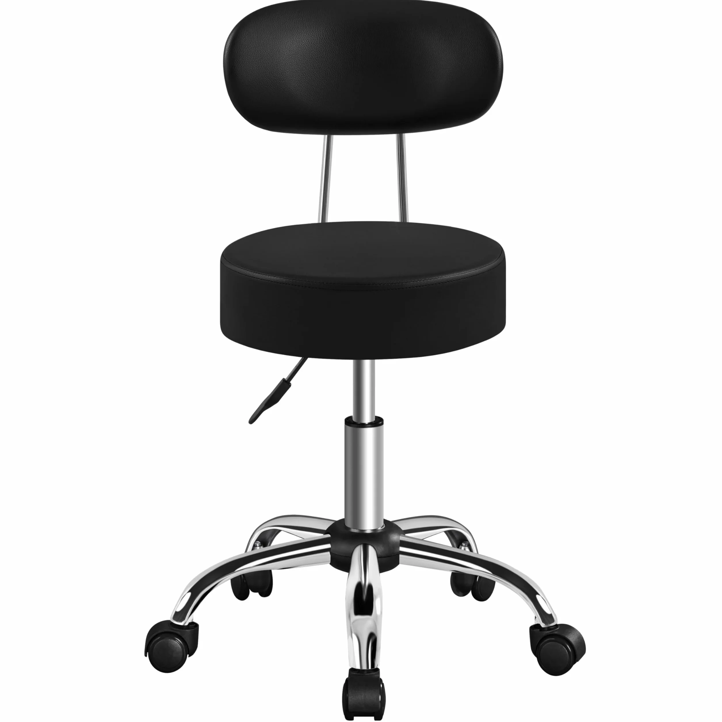 Yaheetech Taburete de Peluquería, Silla Giratorio 360º, Altura Regulable, con Respaldo, Negro