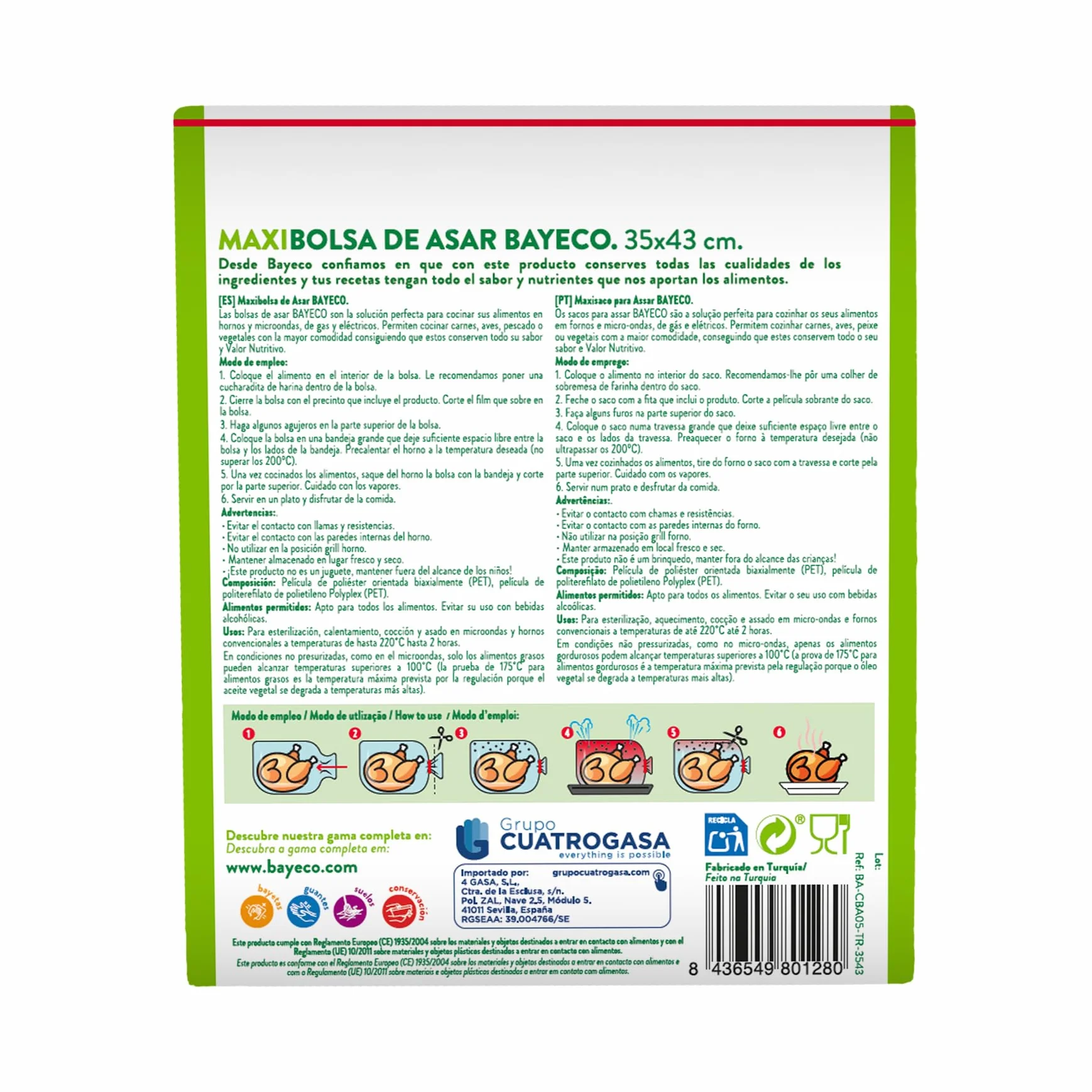 Bayeco Maxibolsa de Asar 35x43 cm Pack 5 unidades Compatible Horno Microondas Congelador