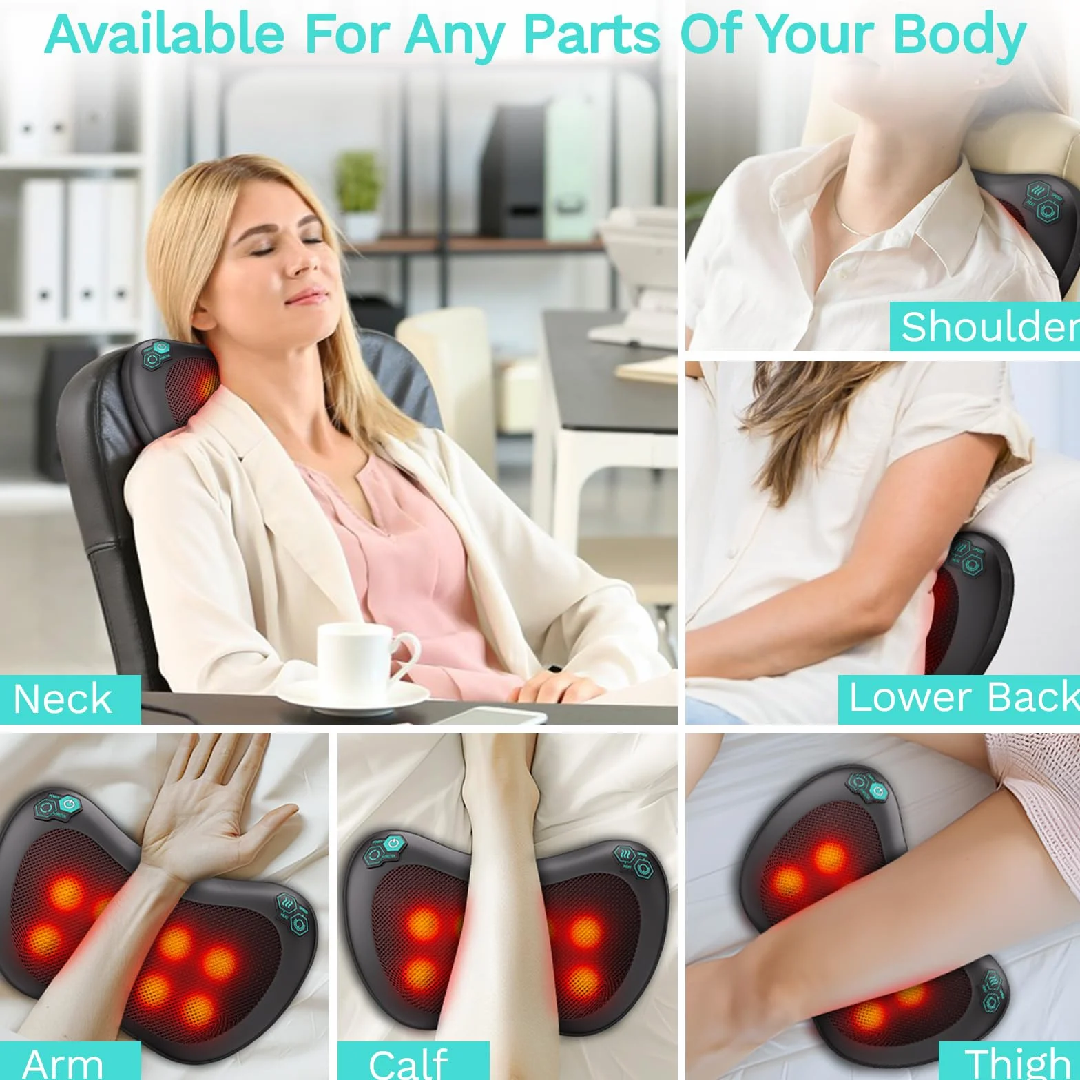TAKRINK Cojín Masaje Shiatsu 8 nudos 3 Velocidades Ajustable Rotación dos Direcciones