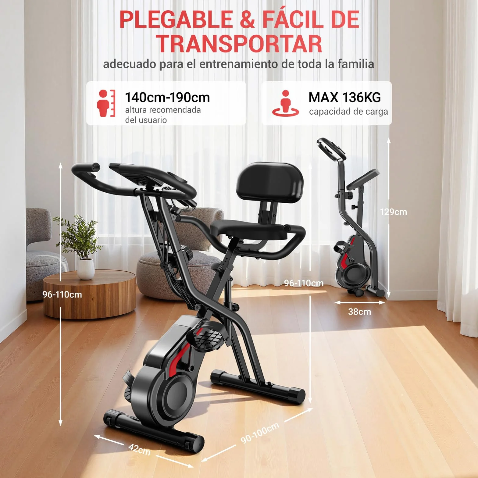 CURSOR FITNESS Bicicleta Estatica para Casa, Bicicleta Estática Silent con Resistencia Ajustable, Manillar y Sillín Ajustables, Pantalla LCD, Sillines Transpirables, para Entrenamiento Cardiovascular