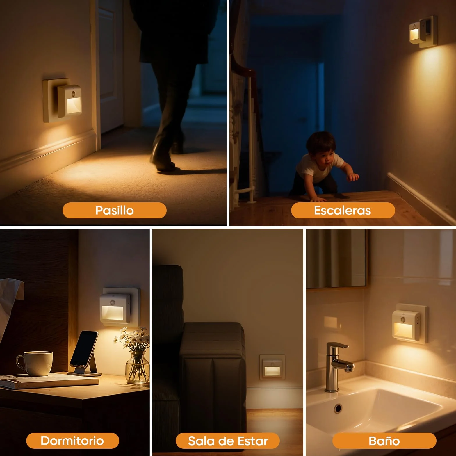 Suright Luz Nocturna con Sensor de Movimiento 2 Piezas LED Bebe Lámpara para Niños Habitación Blanca Cálida Regulable 3 Modos