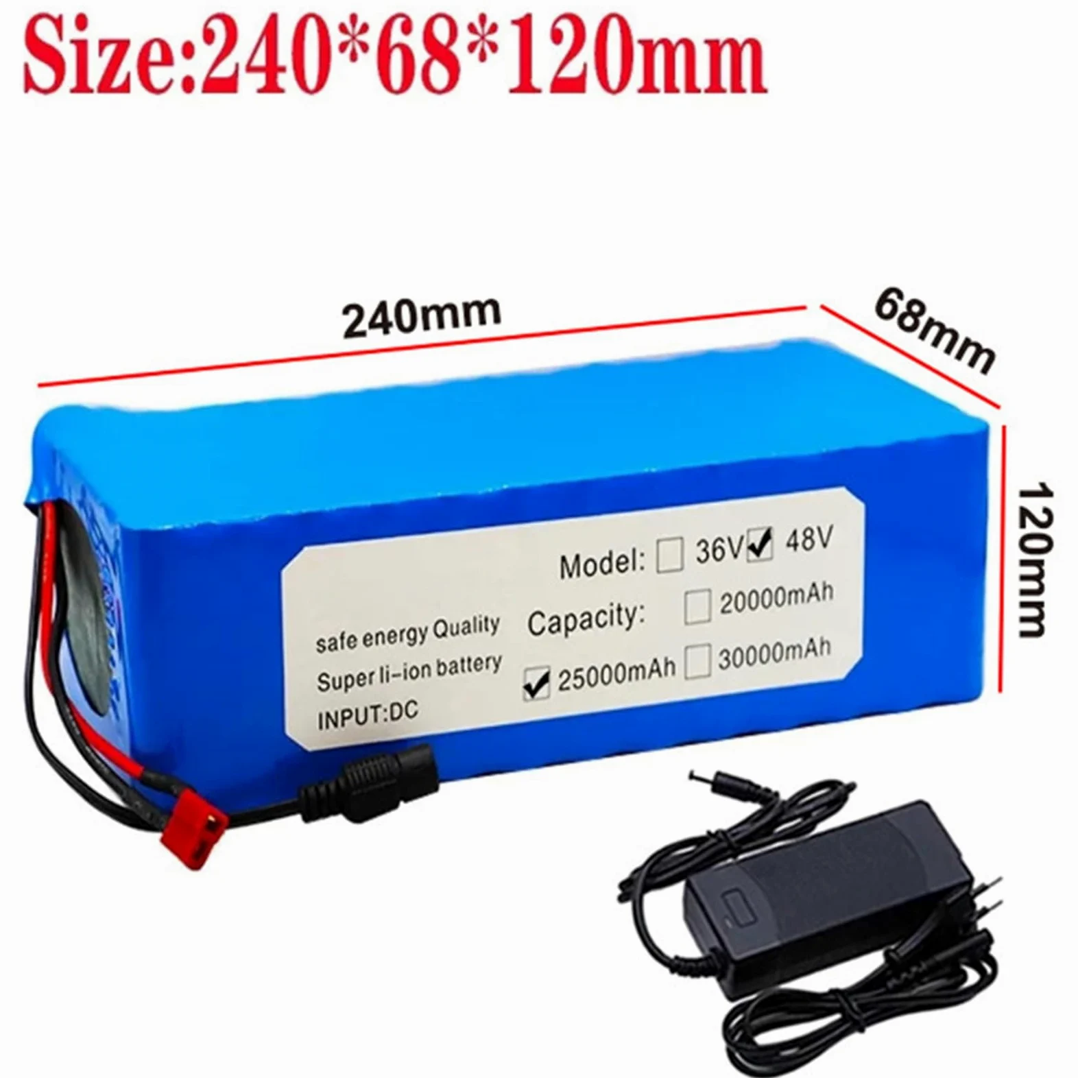 Batería de Bicicleta eléctrica de 36V y 25Ah, batería de Iones de Litio for Bicicleta eléctrica 13S6P con BMS de 20A y Cargador, for Patinete de Bicicleta eléctrica(T)