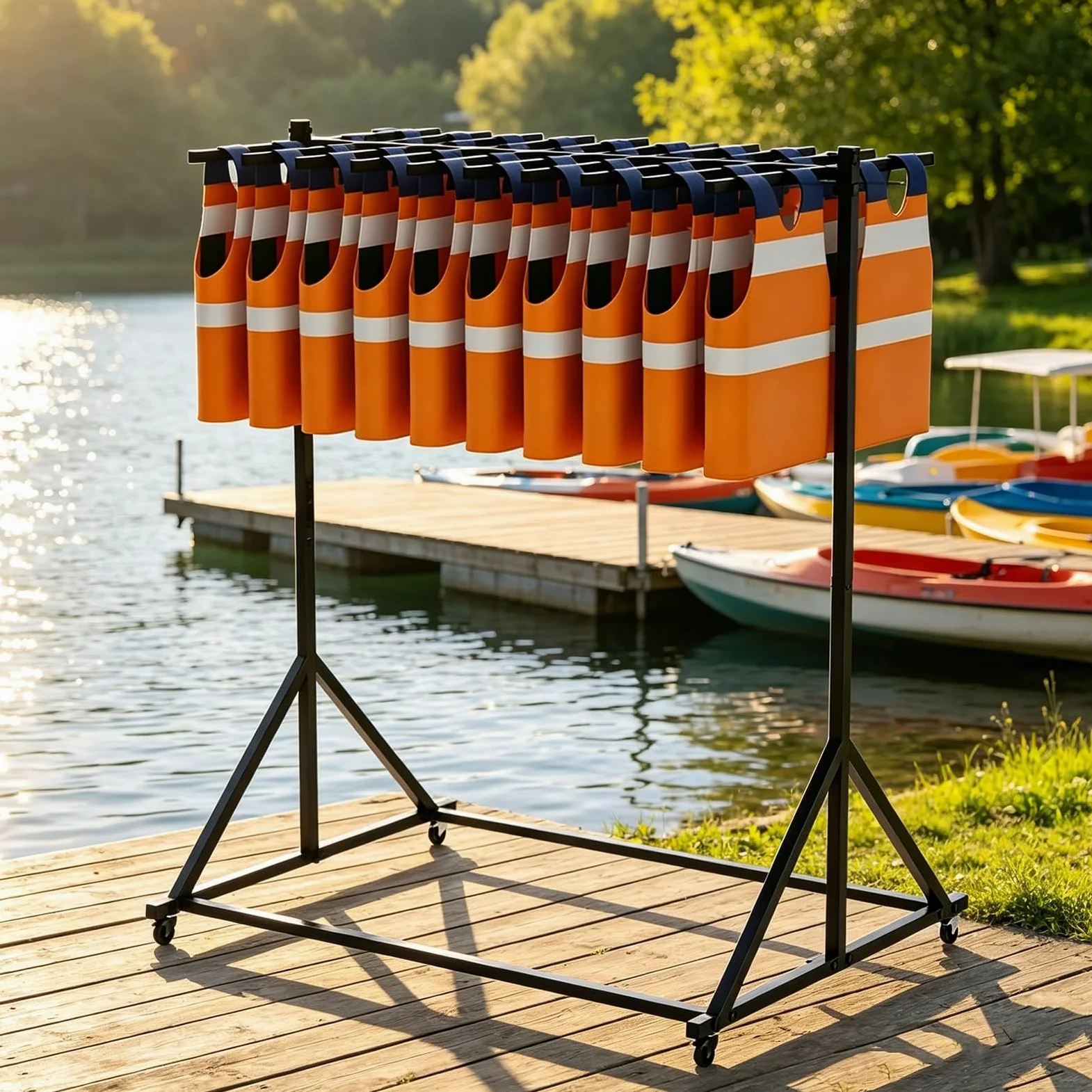 Soporte Resistente para Chalecos Salvavidas, Estante de Almacenamiento con Ruedas giratorias, Colgador de Toallas para Piscina y Organizador/secador para muelles(Double-Tier)