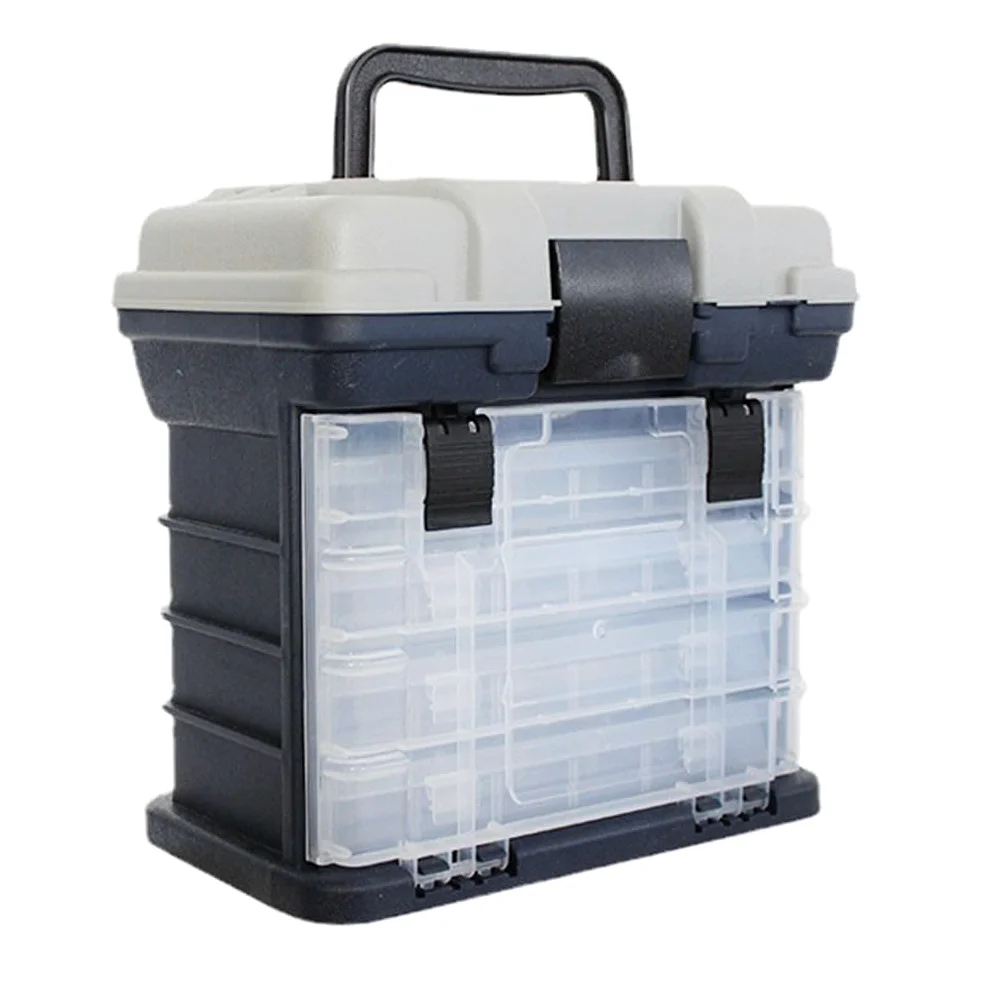 Caja de aparejos de pesca portátil de 4 capas con asa plegable para asiento, organizador de ABS con cerradura para señuelo, herramientas de equipo para señuelo, color naranja