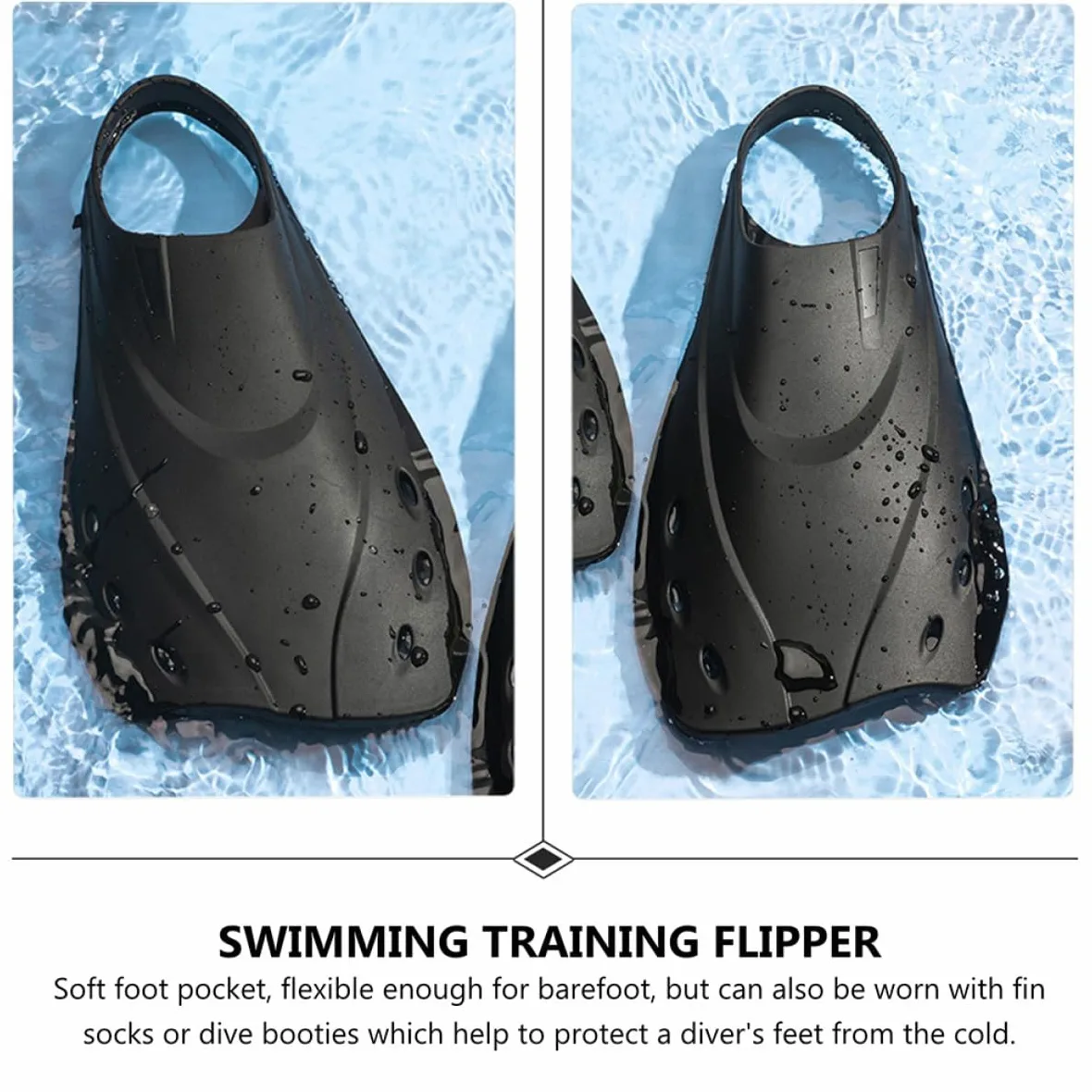 Aletas de Natación para Adultos Negras Bolsillo Suave y Flexible de , Ligeras y Ajustables, Ideales para Piscina y Mar
