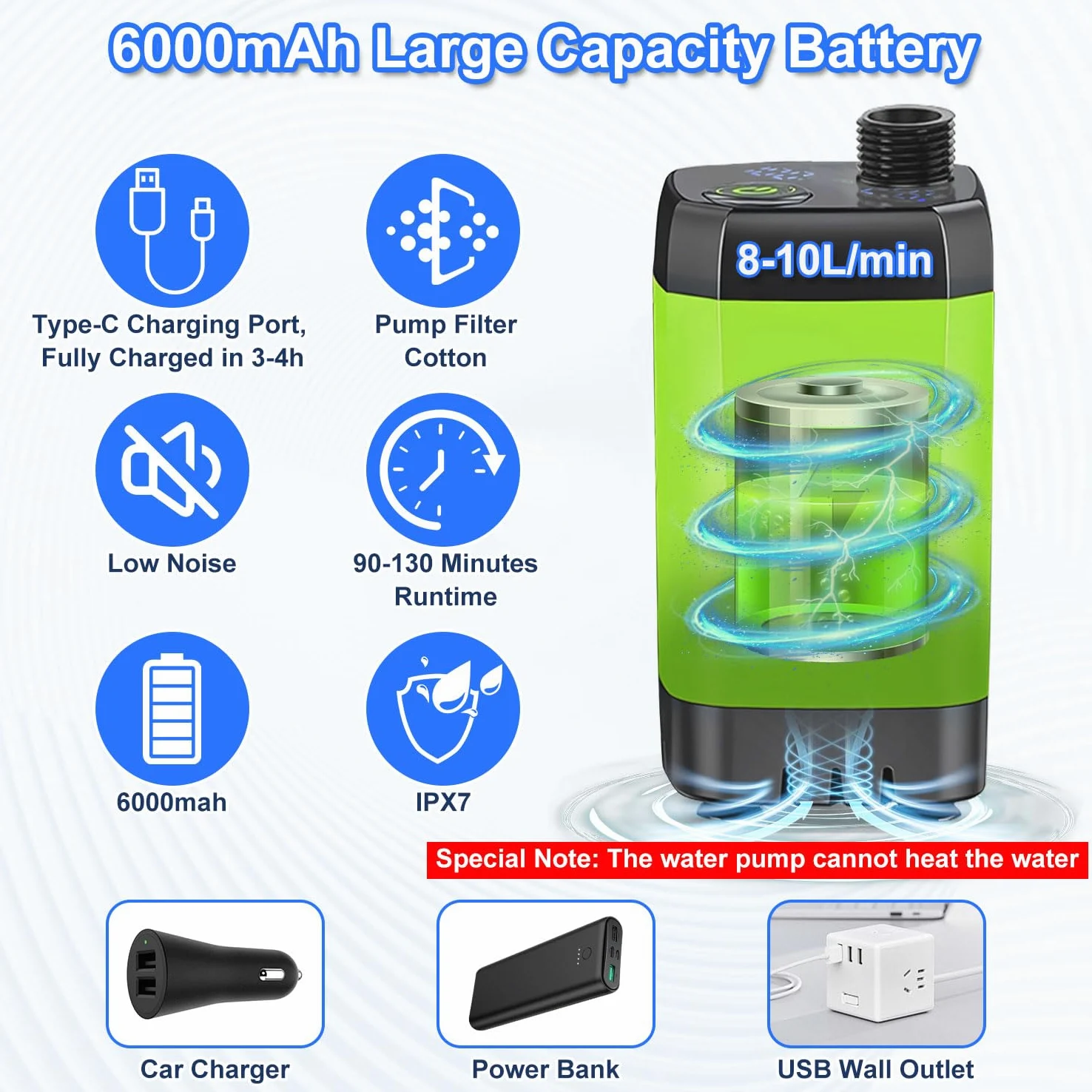 Anesty Kit de ducha portátil para camping, bomba de ducha portátil recargable de 6000 mAh con pantalla inteligente, cubo plegable de 20 L y accesorios para senderismo al aire libre, viajes, coche