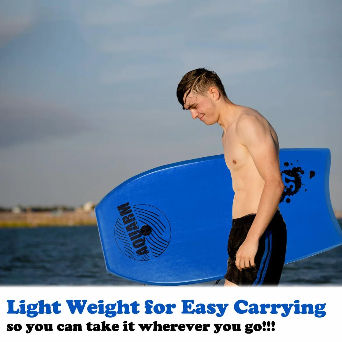 Tabla de bodyboard con correa de muñeca, 33"/37"/42" ligera con núcleo EPS y superficie inferior lisa de alta velocidad, perfecta para practicar surf para niños, adolescentes y adultos (azul)