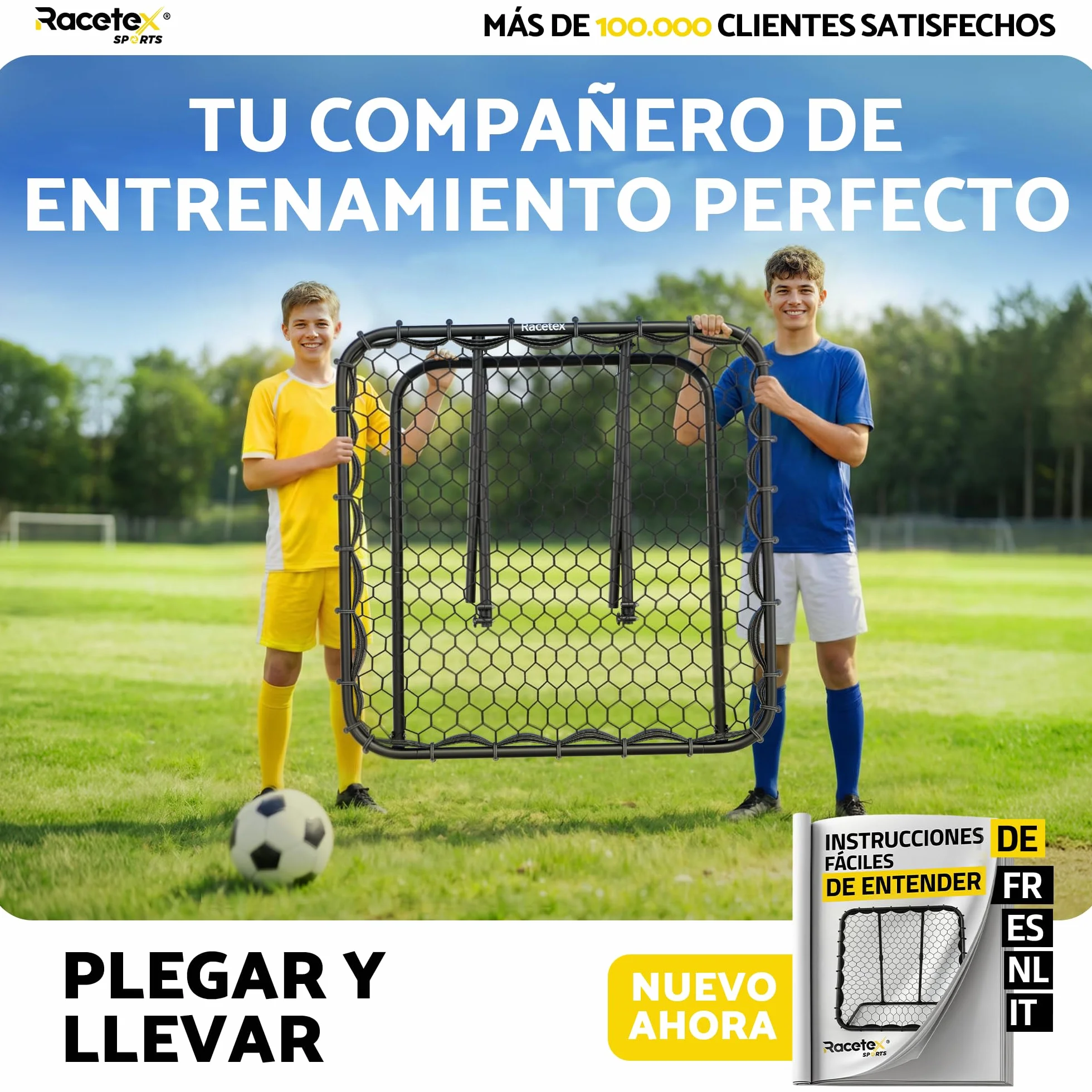 Racetex Rebounder para fútbol XXL 125 cm x 125 cm con ángulo ajustable