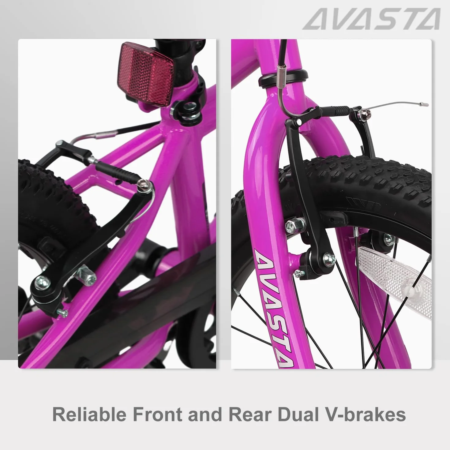 AVASTA Bilbo Bicicleta Infantil de 18, 20 y 24 Pulgadas para niños y niñas de Entre 5 y 14 años, con Manillar y sillín Ajustables, Dos Frenos V-Brake y un Soporte
