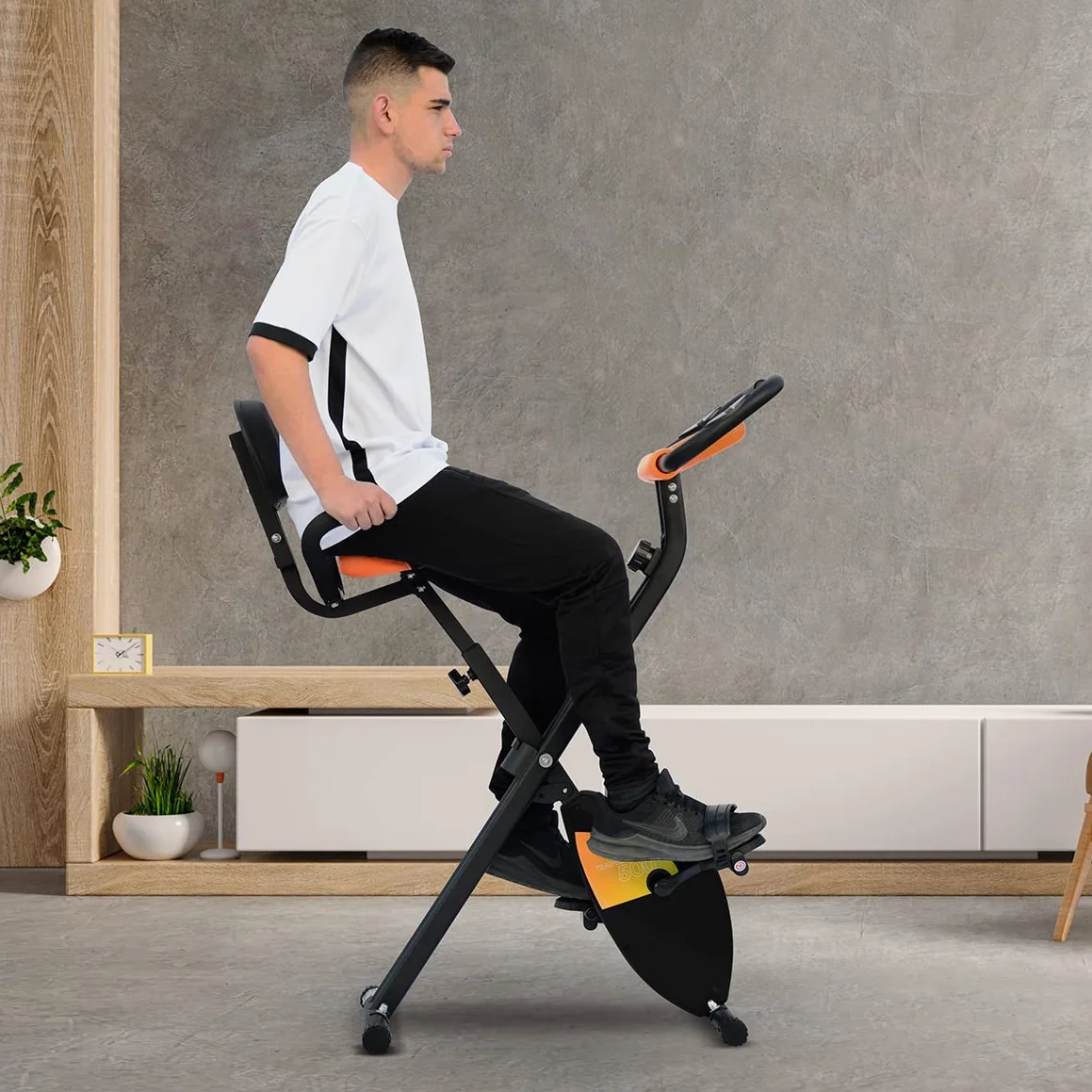 gridinlux, Bicicleta estática Plegable, Transmisión magnética, Doble Manillar, Monitor LCD con Registro actividad, Pulsómetro, Resistencia 8 niveles, Negro y naranja, Alpine X-Bike