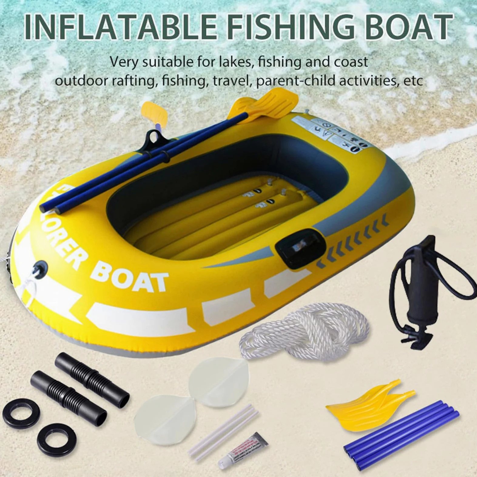 Balsa inflable del kayak doble, 1/2 personas, barco inflable, PVC, verano, canoa plegable engrosada, barco de pesca, kayak de ocio portátil, balsa para exteriores, deriva, pesca, deportes acuáticos