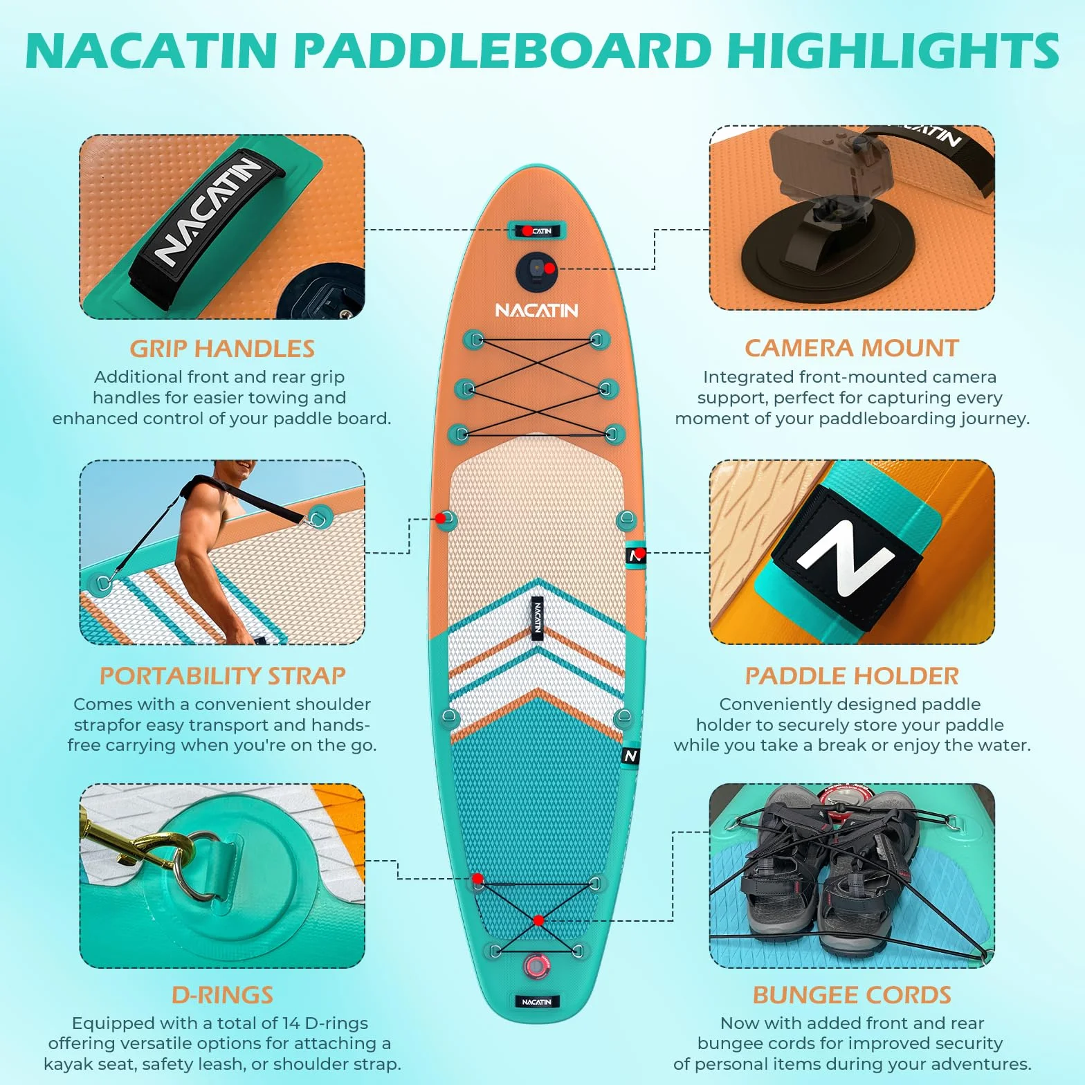 NACATIN Inflable Stand Up Paddle Board SUP (naranja)