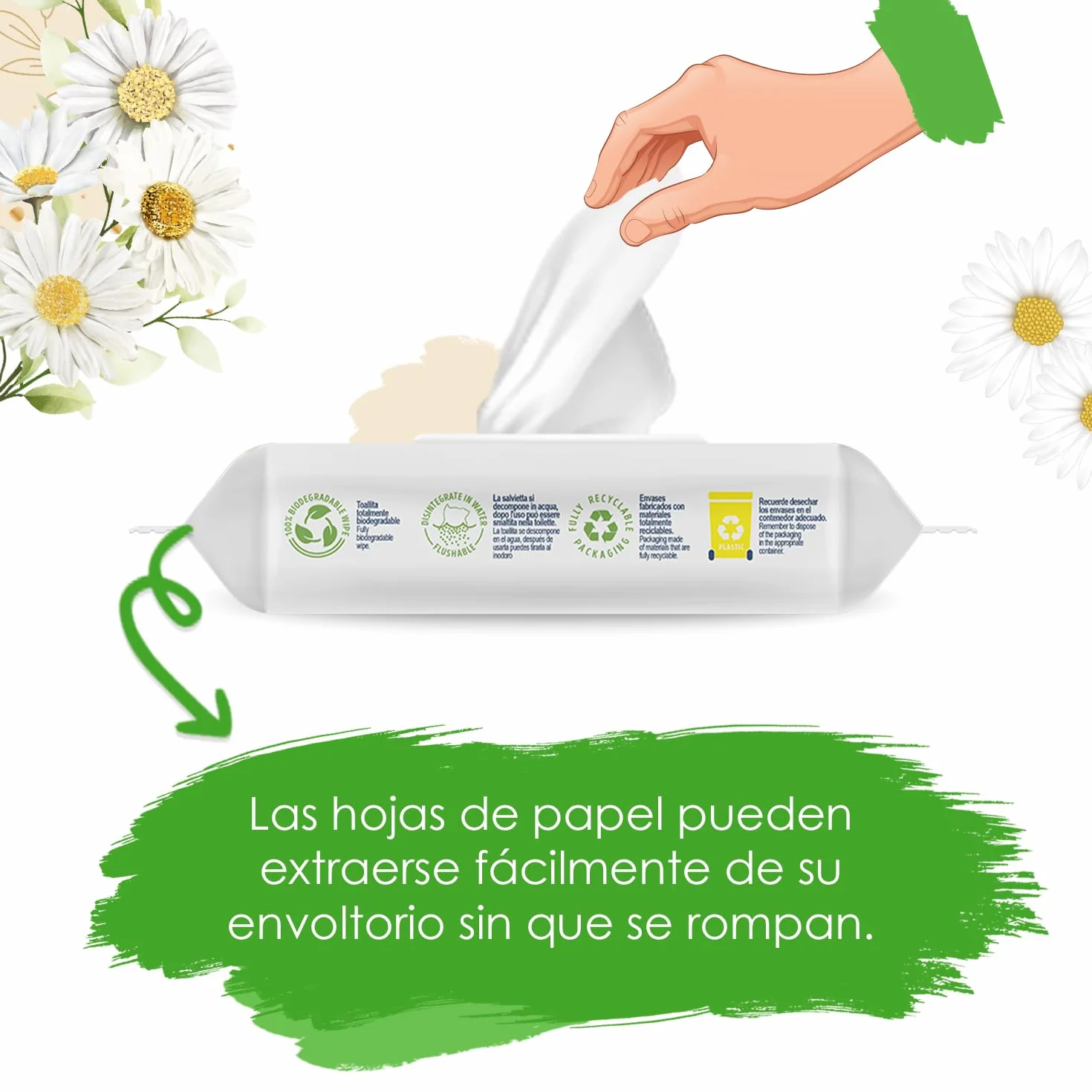 Cleanic Papel Higiénico Hidratado con Extracto de Manzanilla 80 Piezas - Toallitas Humedecidas para Limpieza Íntima