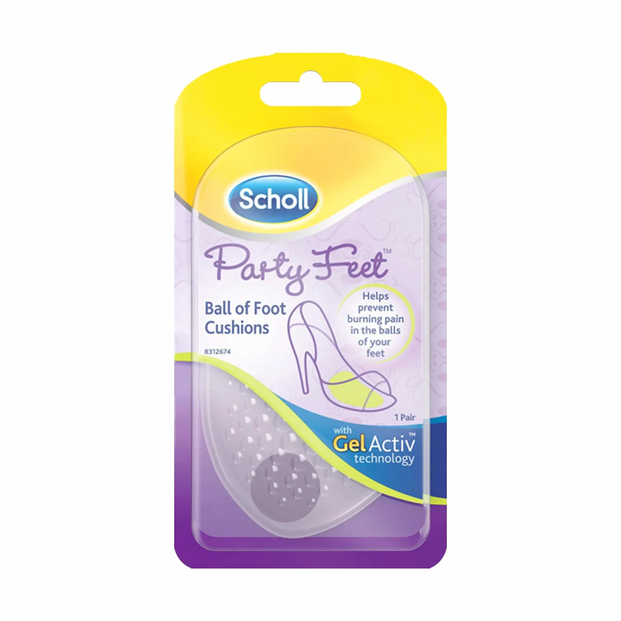 Scholl Party Feet Almohadillas Plantares Gel Activ, Amortiguación Protección Planta Pie, 2 Unidad