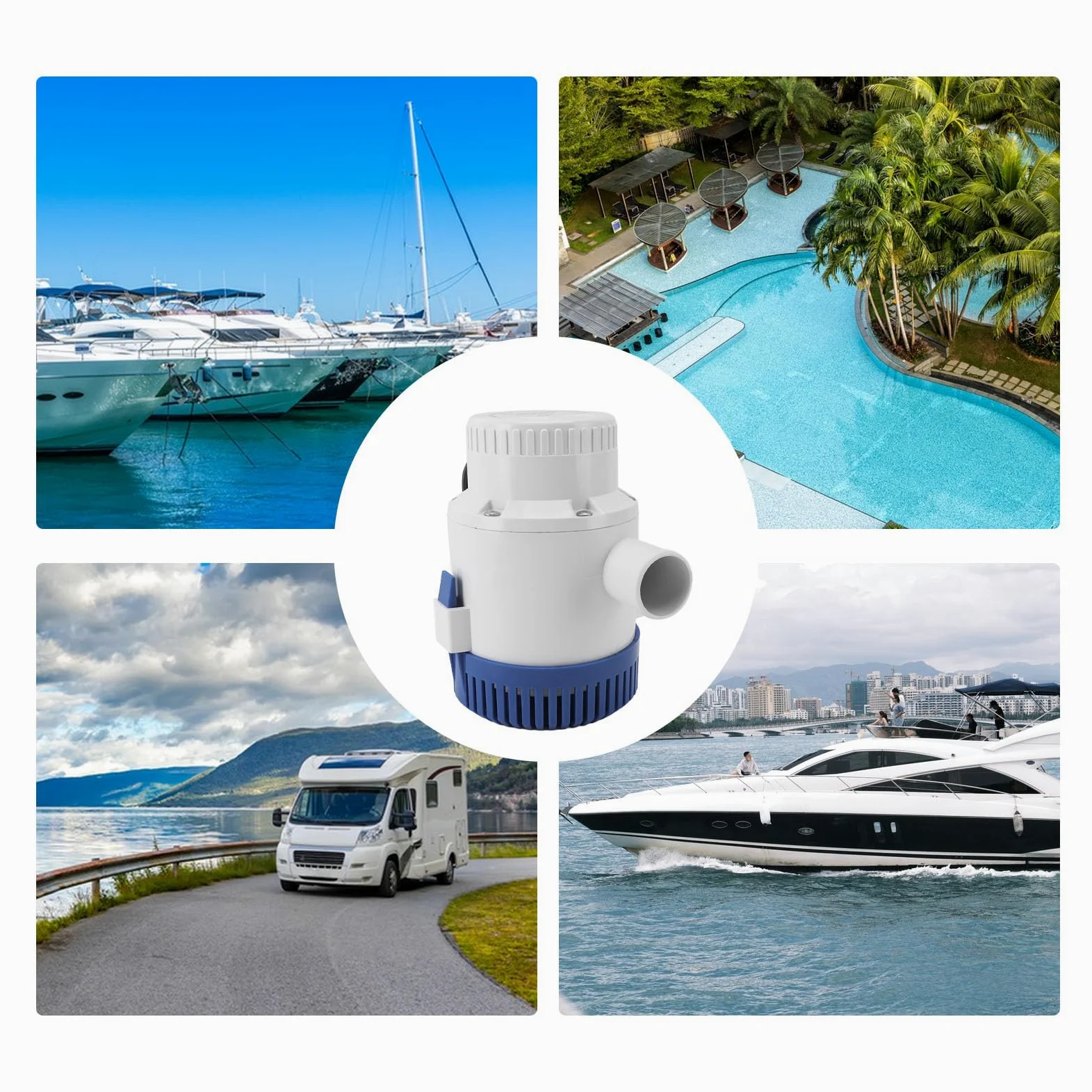 Bomba de Sentina Marina para de 3700 GPH, Bomba de Achique Automática de Prevención de Sobrecalentamiento de bajo Ruido ABS de 12 24v, para Piscinas Caravana RV (24V)