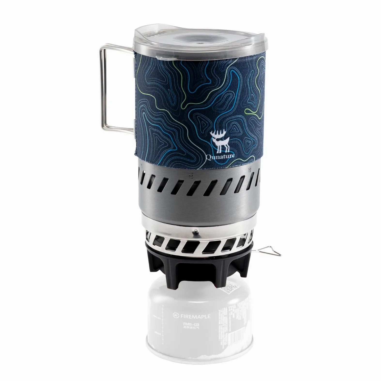 Hornillo de Gas Portátil 0,6 L Sistema de Cocina para Camping, Estufa de Trekking con Encendido Piezoeléctrico, Olla Ligera con Asa Plegable y Bolsa para Acampada, Senderismo, Negro
