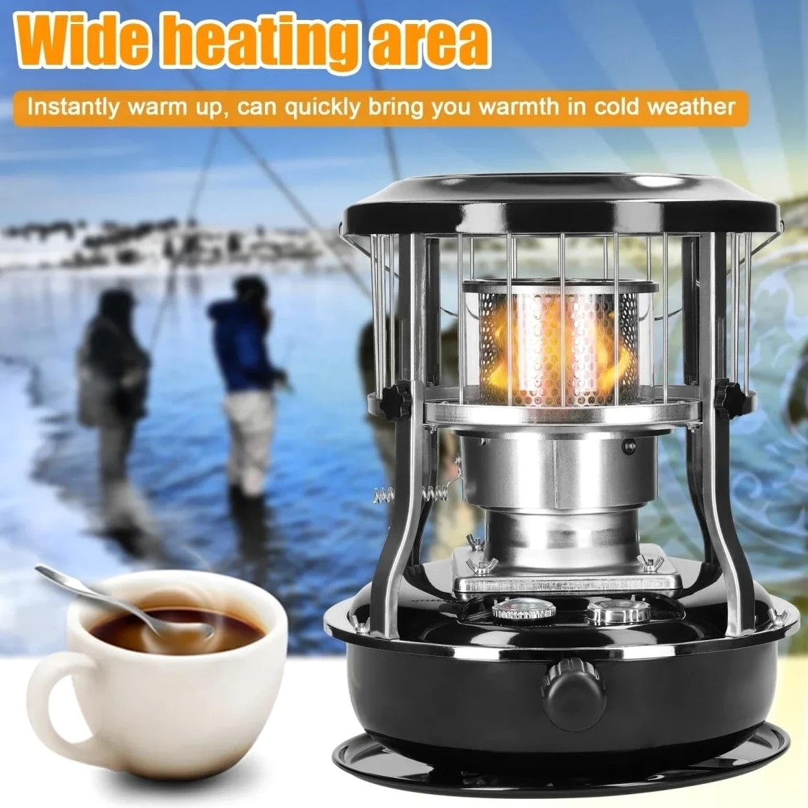 Estufa de camping portátil, calentador de queroseno 2 en 1, calentador de parafina ajustable de 4.5 litros, calentador de camping con mecha, mantiene el calor durante 16-20 horas, para hervir agua y