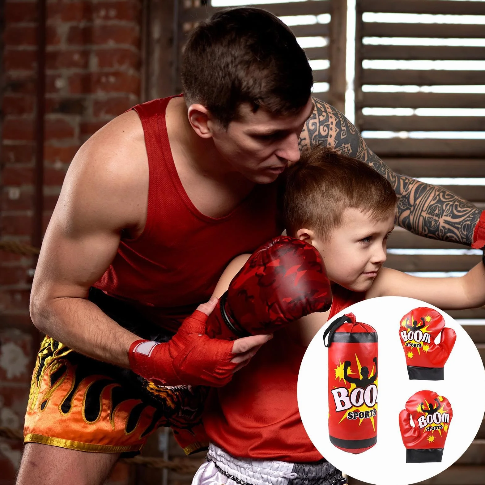 Kids Boxing Training Set - Durable Punching Bag with Gloves, Safe Sandbag for Beginners, Adjustable Hanging Equipment and Teens | Home Gym Fitness Kit for Kicking Practice Teen Fitnes Exercise