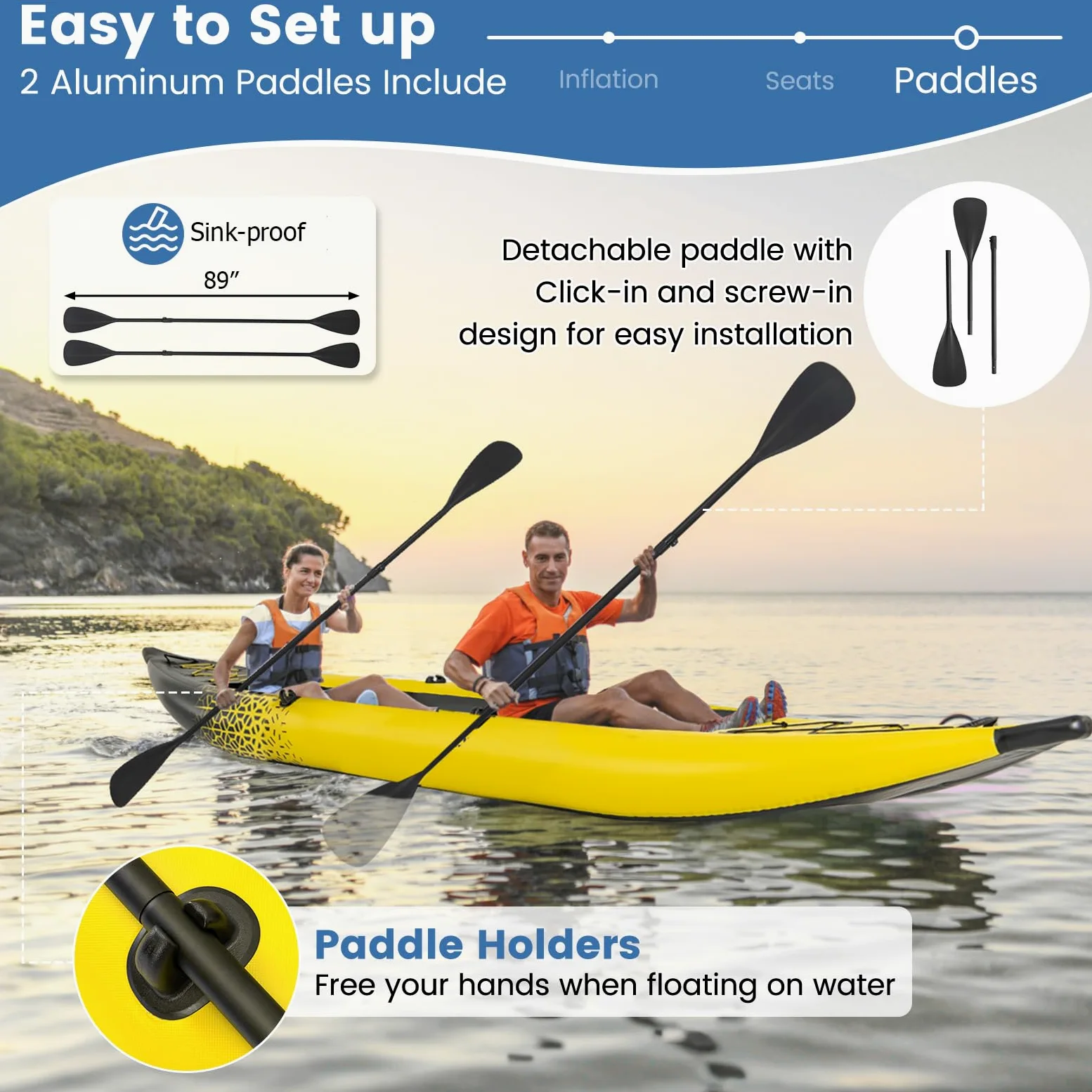 S AFSTAR Kayak inflable, canoa para 2 personas con capacidad de 230 kg, suelo de puntada caída, todos los accesorios y bolsa de transporte, kayak grande de 12 pies para pesca, camping y exploración