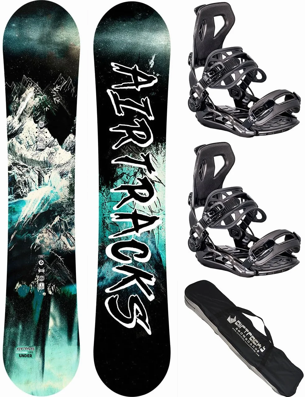 AIRTRACKS Snowboard Set Tabla Under Wide Zero Rocker Hombre+Fijaciones Master+SB Bolsa Nuevo 156 159 163 165 cm