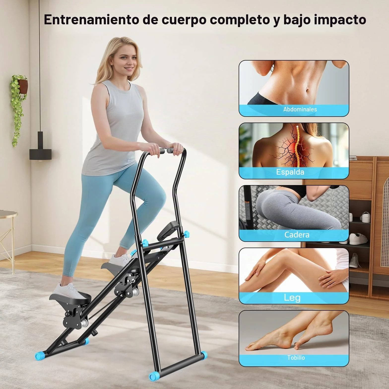2025 Nueva escaladora para el hogar, escalador vertical Stairmaster para entrenamiento de cuerpo entero, escalador de cardio plegable compacto con ancho de paso ampliado, manillar ajustable y pedales