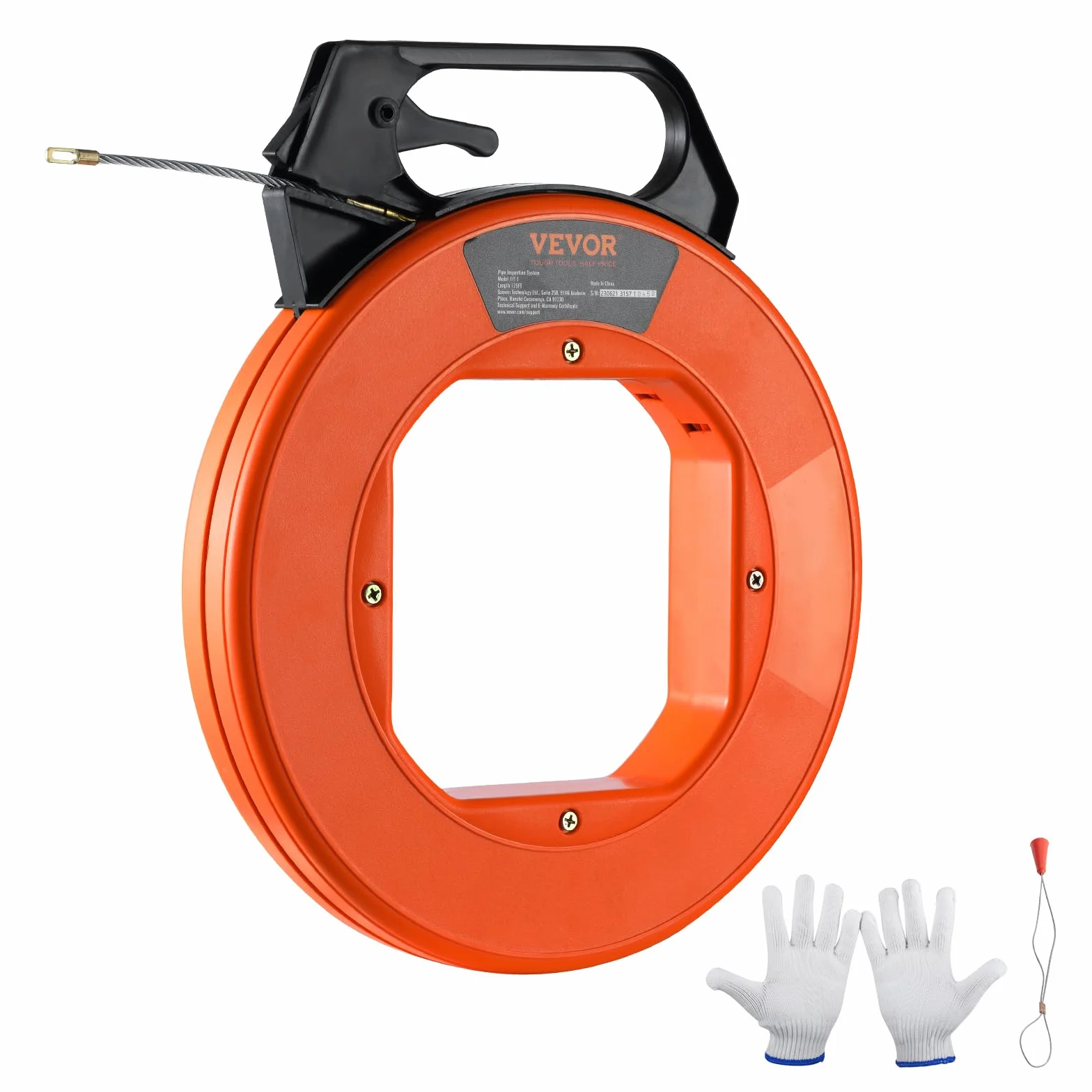 VEVOR Carrete de Cinta para Peces Longitud de 38,1 m Diámetro de 6,35 mm Extractor de Alambre PET Cinta de Pescar con Carcasa y Mango Herramientas de Pesca de Alambre Flexible con Caja de Plástico