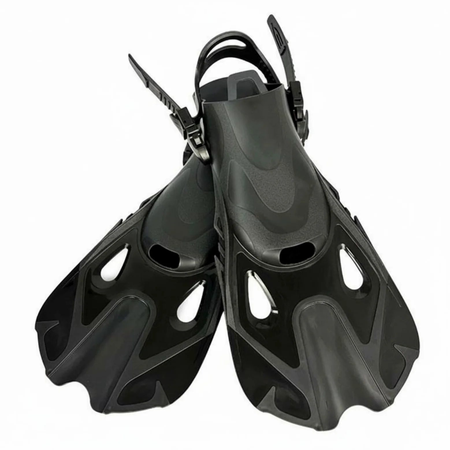 Aletas de Buceo Aletas de Natación Aletas Cortas Aletas con Talón Abierto con Empuje Estable y Bolsa de Pie Flexible TPE Adecuadas para Esnórquel , Negro , S/M