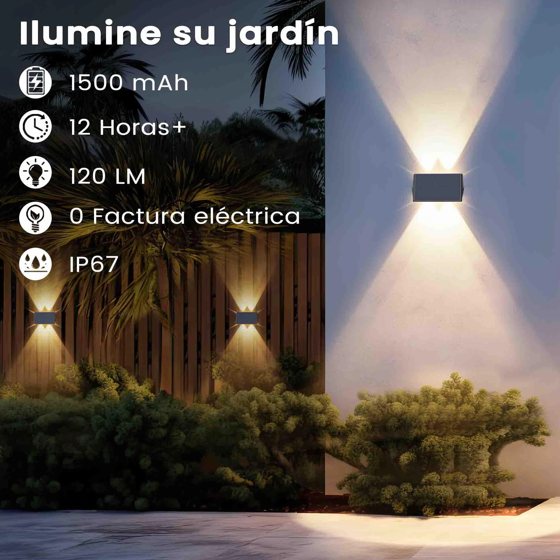 Aplique Solar Exterior IP67 Impermeable 4 LED Blanco Cálido para Jardín Patio Balcón