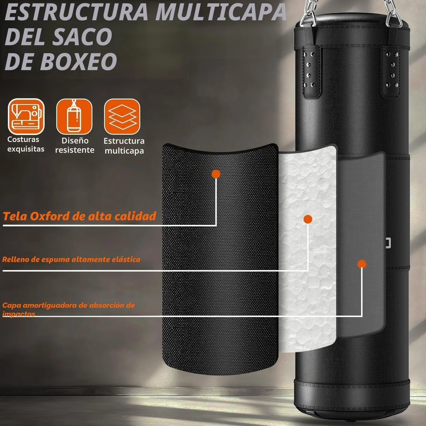 Saco de Boxeo 120 cm con Guantes 12 oz Vendajes 5m para MMA Karate Taekwondo