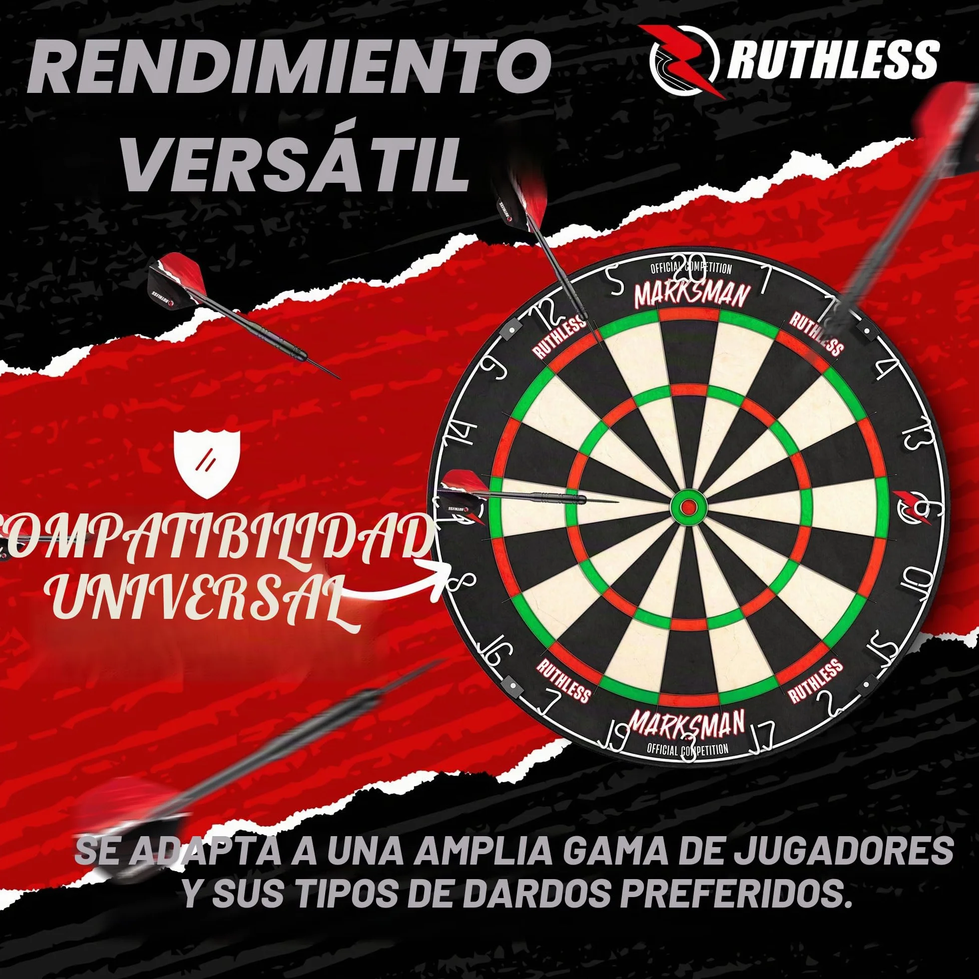 RUTHLESS Tablero de dardos Marksman de sisal para dardos con punta de acero