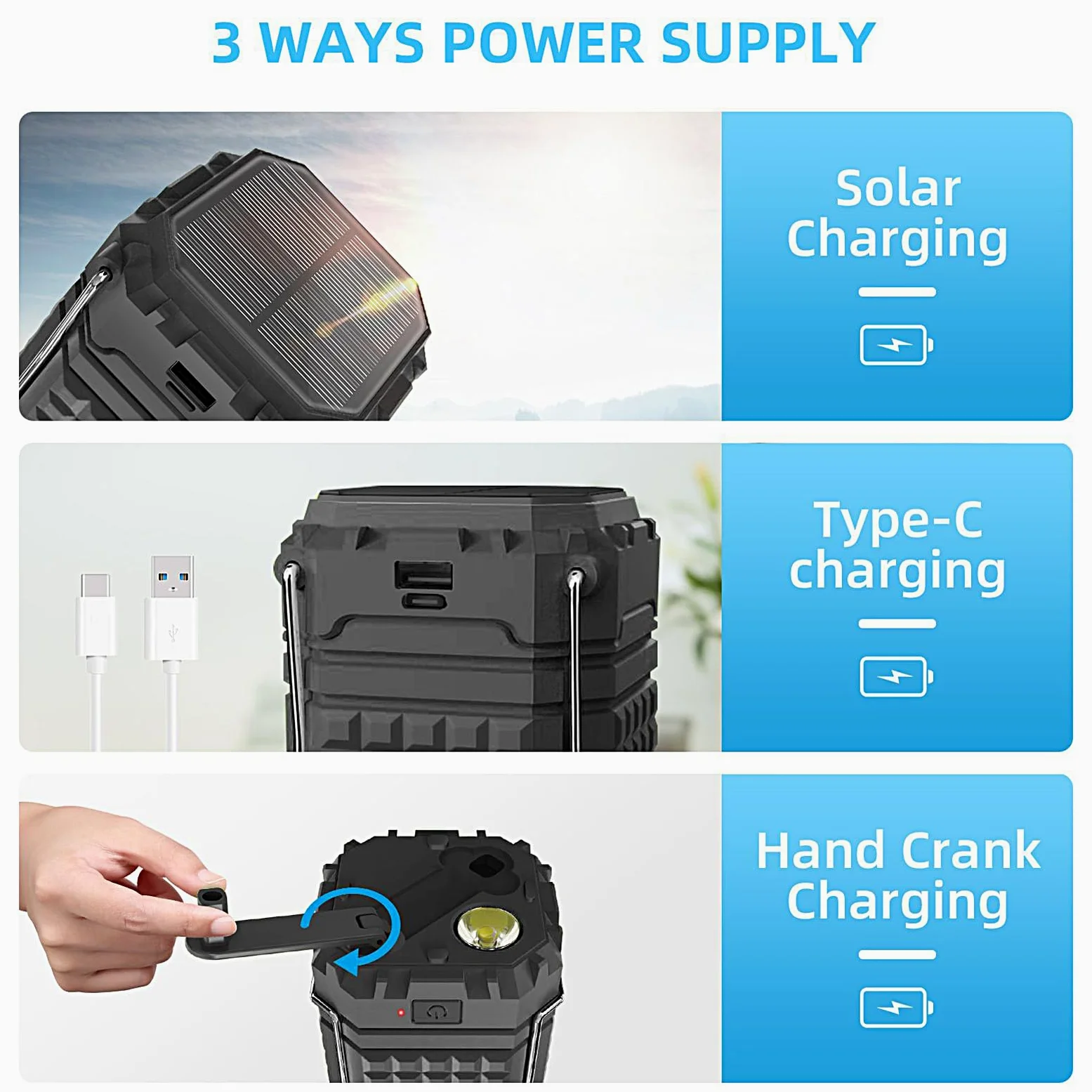 Linterna Solar de Camping Linterna de Camping Plegable y Impermeable | Linterna Solar con Carga USB para Camping, Pesca, Senderismo, Playa, Reparaciones del Coche, Jardín, Patio