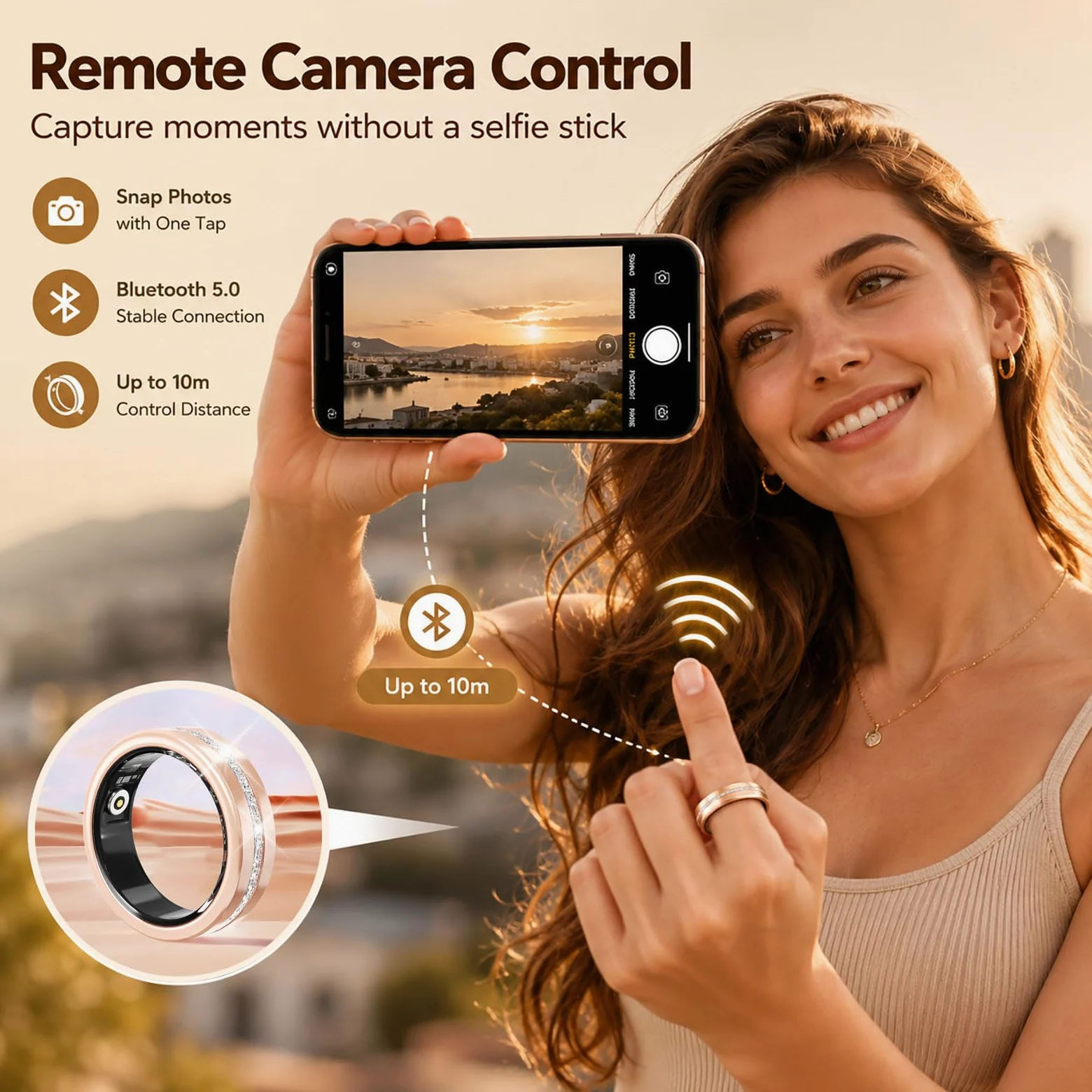 Anillo inteligente de fitness para mujer, anillo de diamante, rastreador de actividad, monitor de frecuencia cardíaca, rastreador de sueño, anillos inteligentes, podómetro, contador de pasos, contador