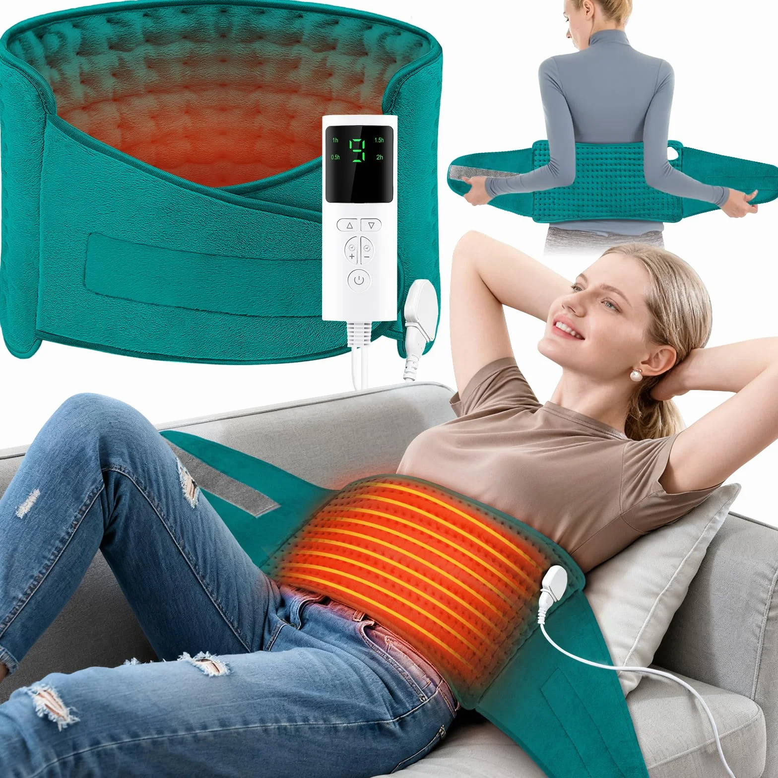 Manta Eléctrica Lumbar 125x30cm 9 Niveles de Temperatura Apagado Automático Lavable Almohadilla Térmica