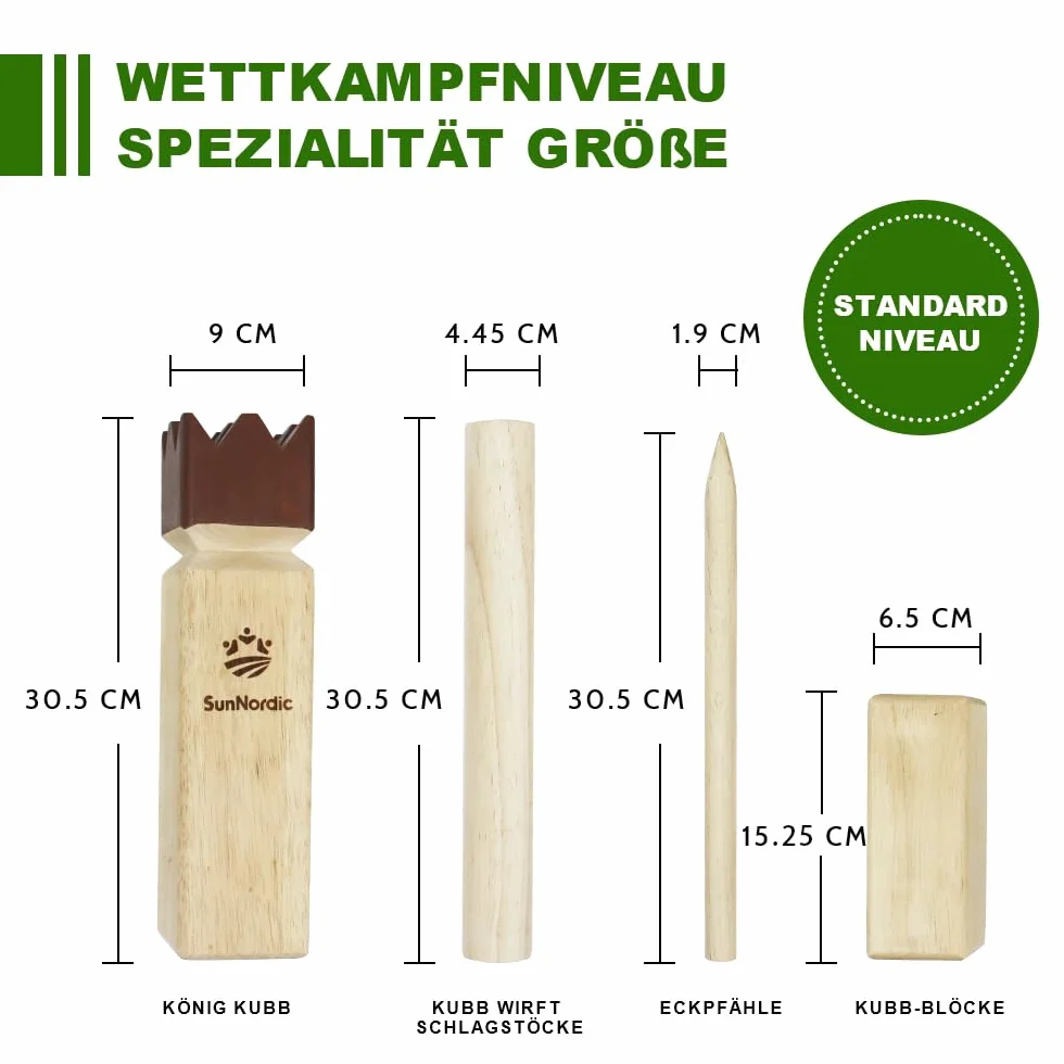 SunNordic Kubb Juego de Lanzamiento Vikingo, Juego de ajedrez Sueco Hecho de Madera de Caucho de, Incluye Bolsa de Lona e Instrucciones de Juego, Juego Robusto de Kubb Yard para niños y