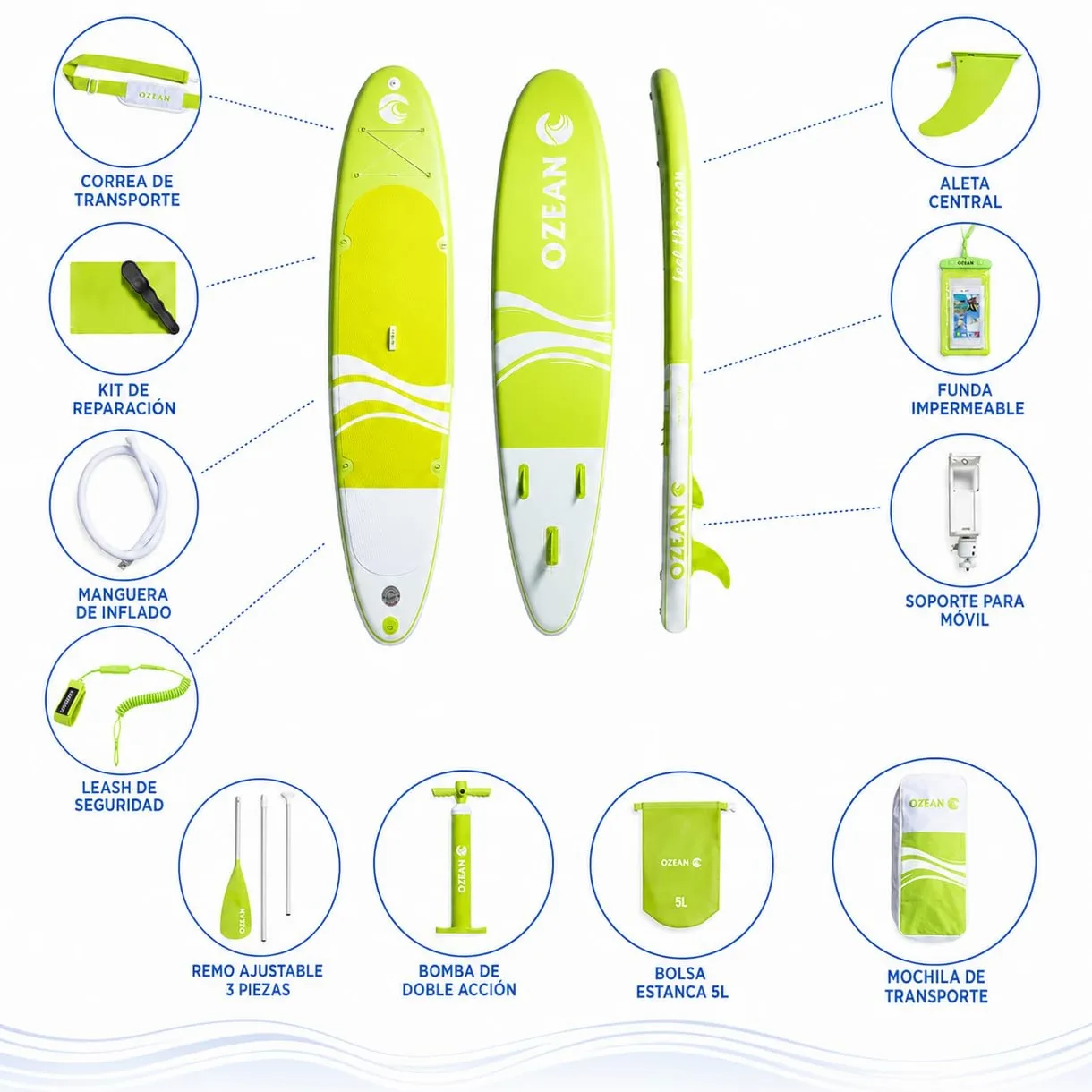 Tabla Paddle Surf Hinchable Ozean 305cm con 11 Accesorios