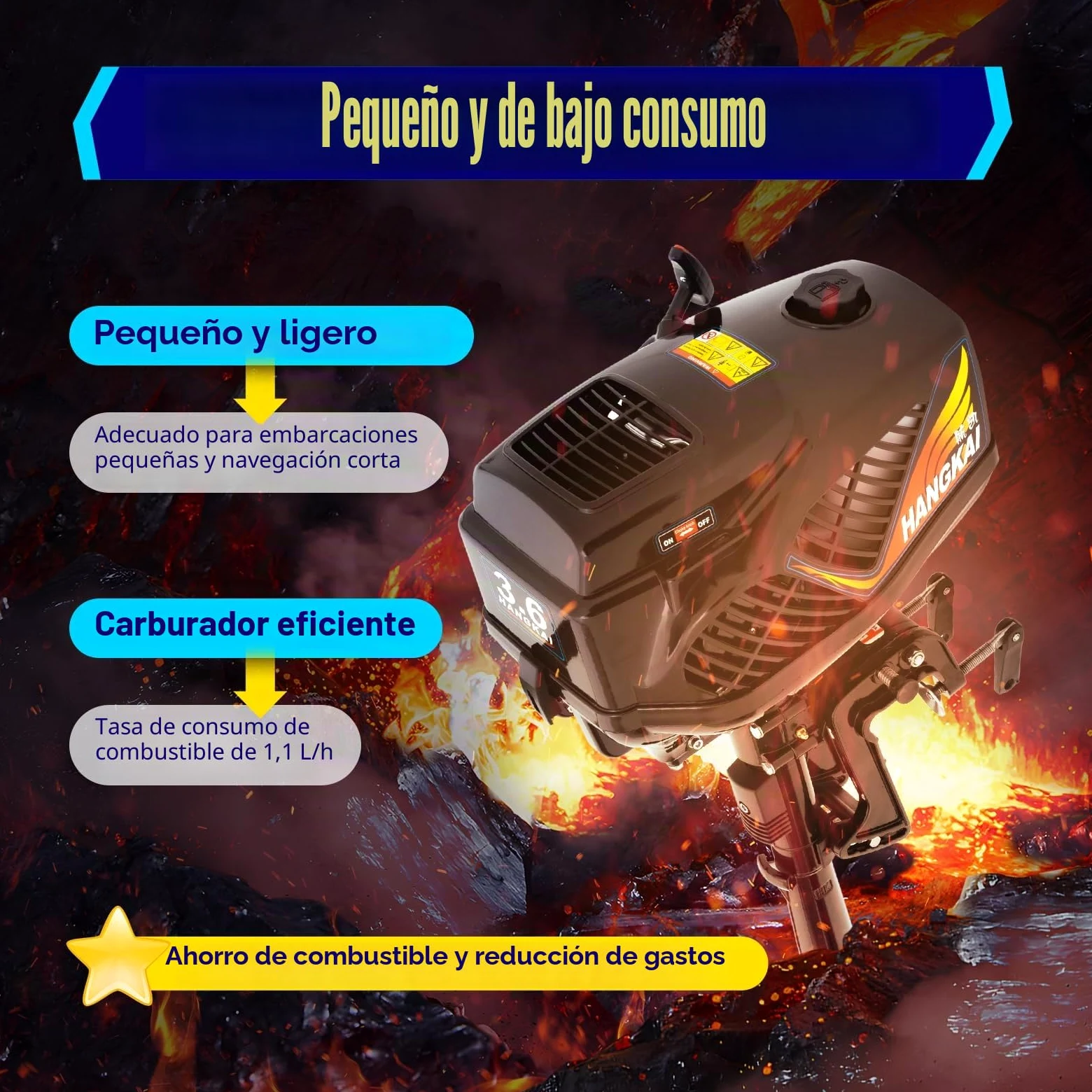 Motor fueraborda de 2 tiempos, 3,6 CV, motor de gasolina para botes inflables, barcos de pesca, yates, canoas, kayaks con una altura trasera máxima de 42 cm