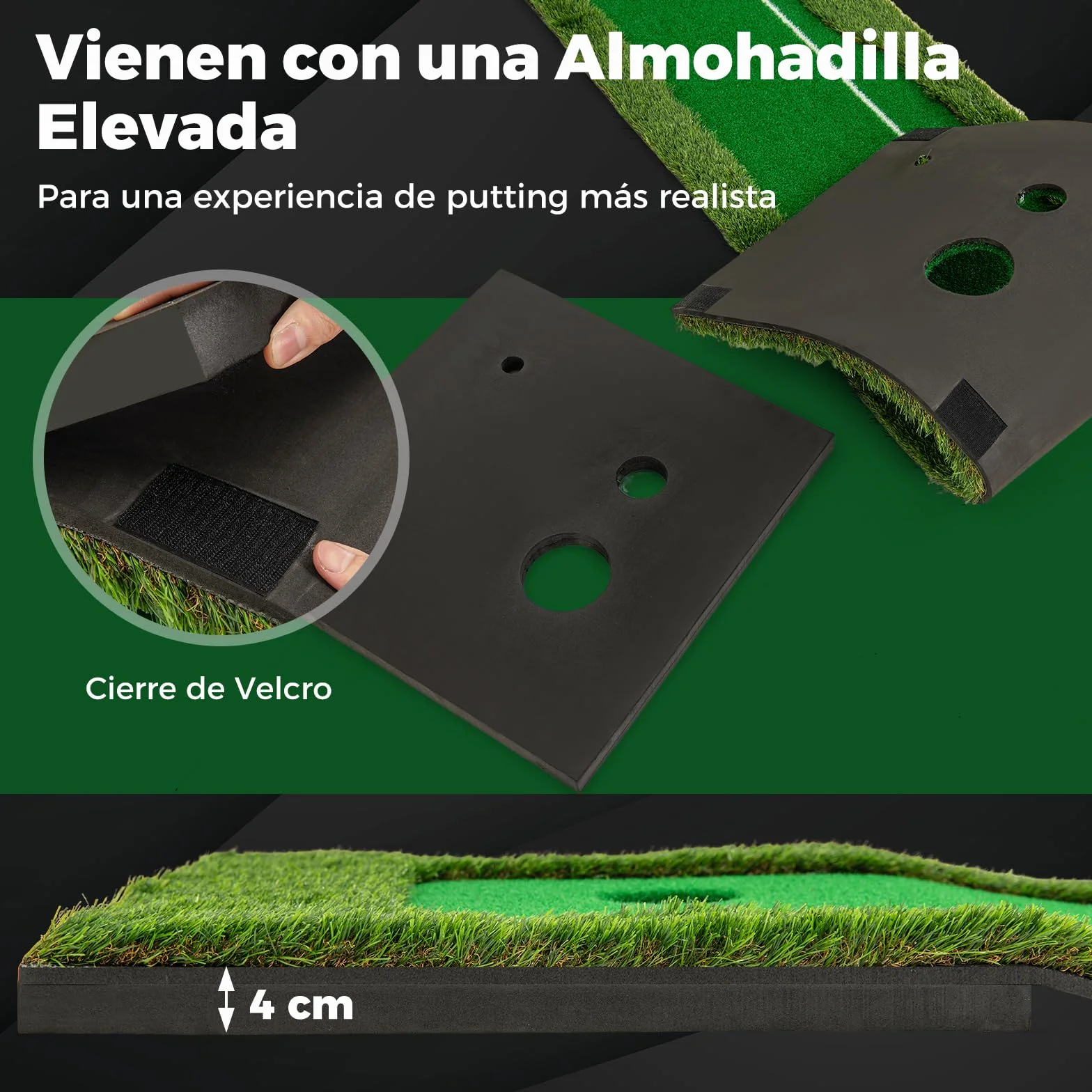 COSTWAY Alfombra de Práctica de Golf 300 CM, Césped Artificial, 3 Pelotas de Golf y 2 Tamaños de Hoyos, Tapete de GOF, Interiores Exteriores Hogar Oficina Jardín y Patio