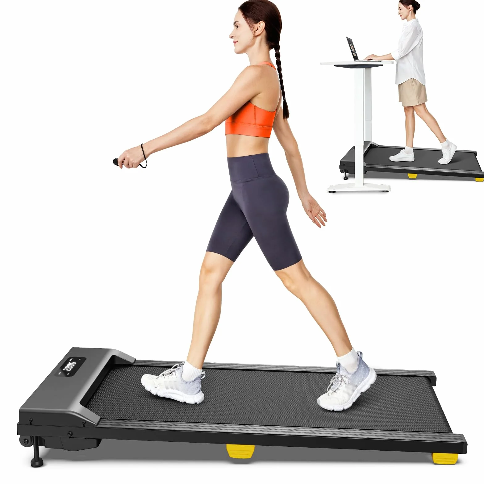 UREVO Almohadilla 9% Inclinada Cinta de Correr, Walking Pad mit Sechs-Punkt-Stoßdämpfung, Cinta de Correr Debajo Escritorio, para Hogar y Oficina, 2.5HP Cinta de Andar 1-6 KM/H