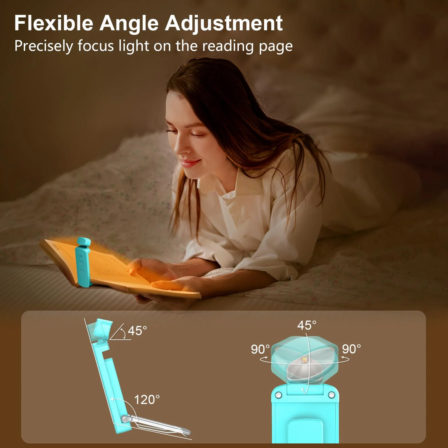 Gritin Lámpara de Lectura Recargable con Pinzas, 3 Colores y 3 Brillos Ajustables, Plegable para Leer en la Cama