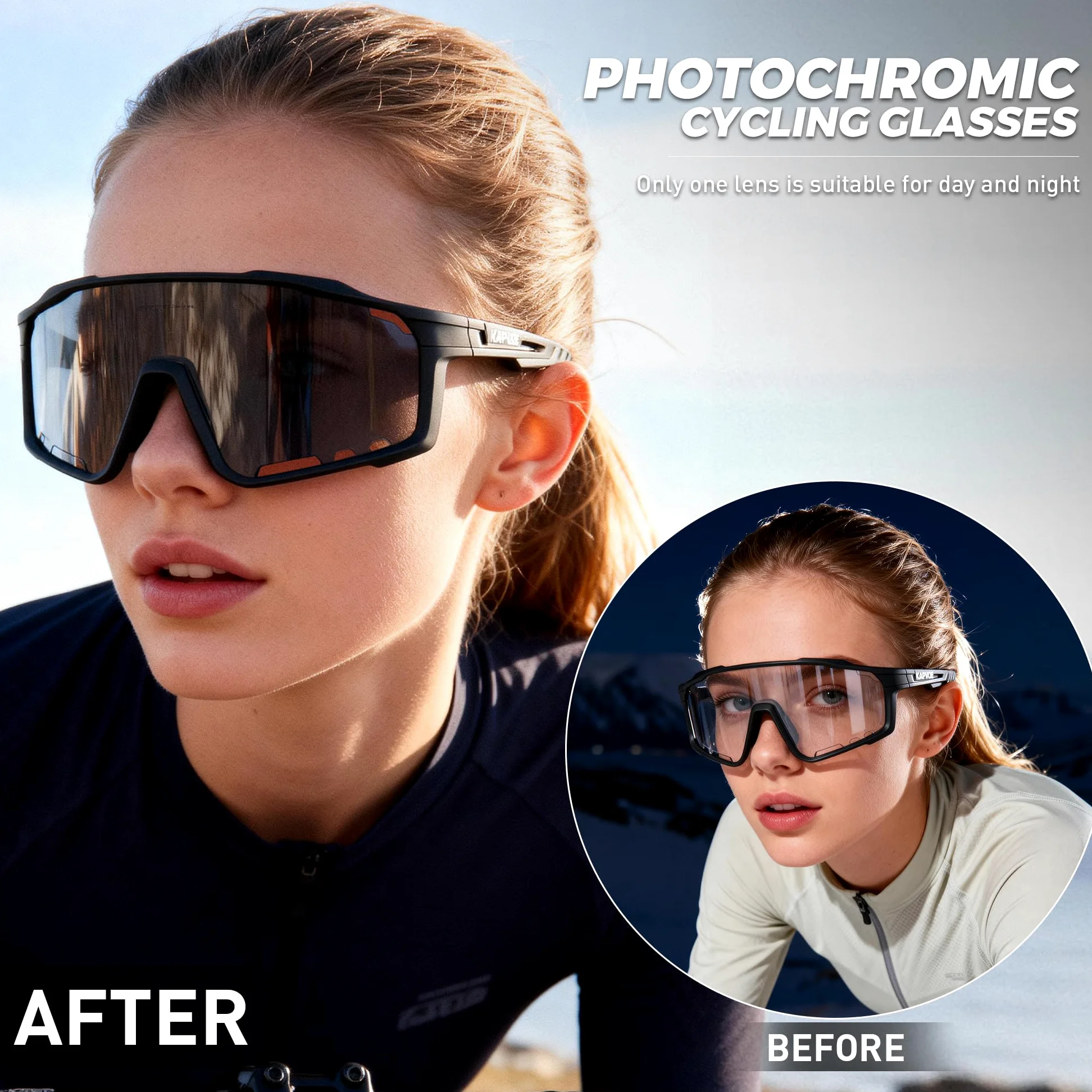 KAPVOE Gafas de Ciclismo Hombre Mujer K76 | Montura TR90, almohadilla nasal ajustable para ciclismo.