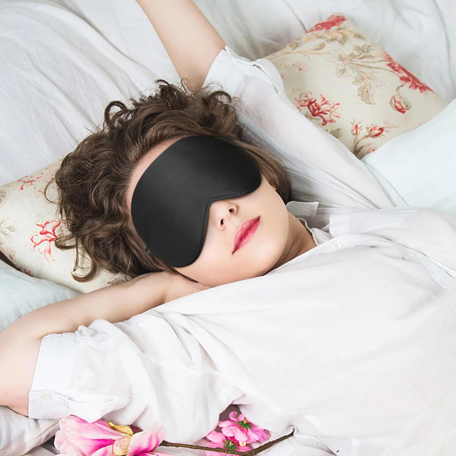 Gritin Antifaz para Dormir Seda Natural Anti-Luz Máscara con Correa y Tapón para Oídos