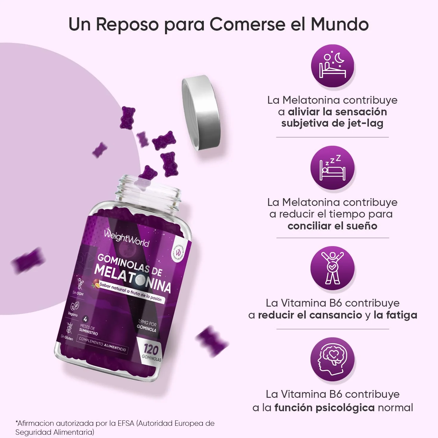 Melatonina Gominolas 120 Unidades con Vitamina B6 y Sabor Natural a Fruta de la Pasión - Gummies Veganas Sin Gluten