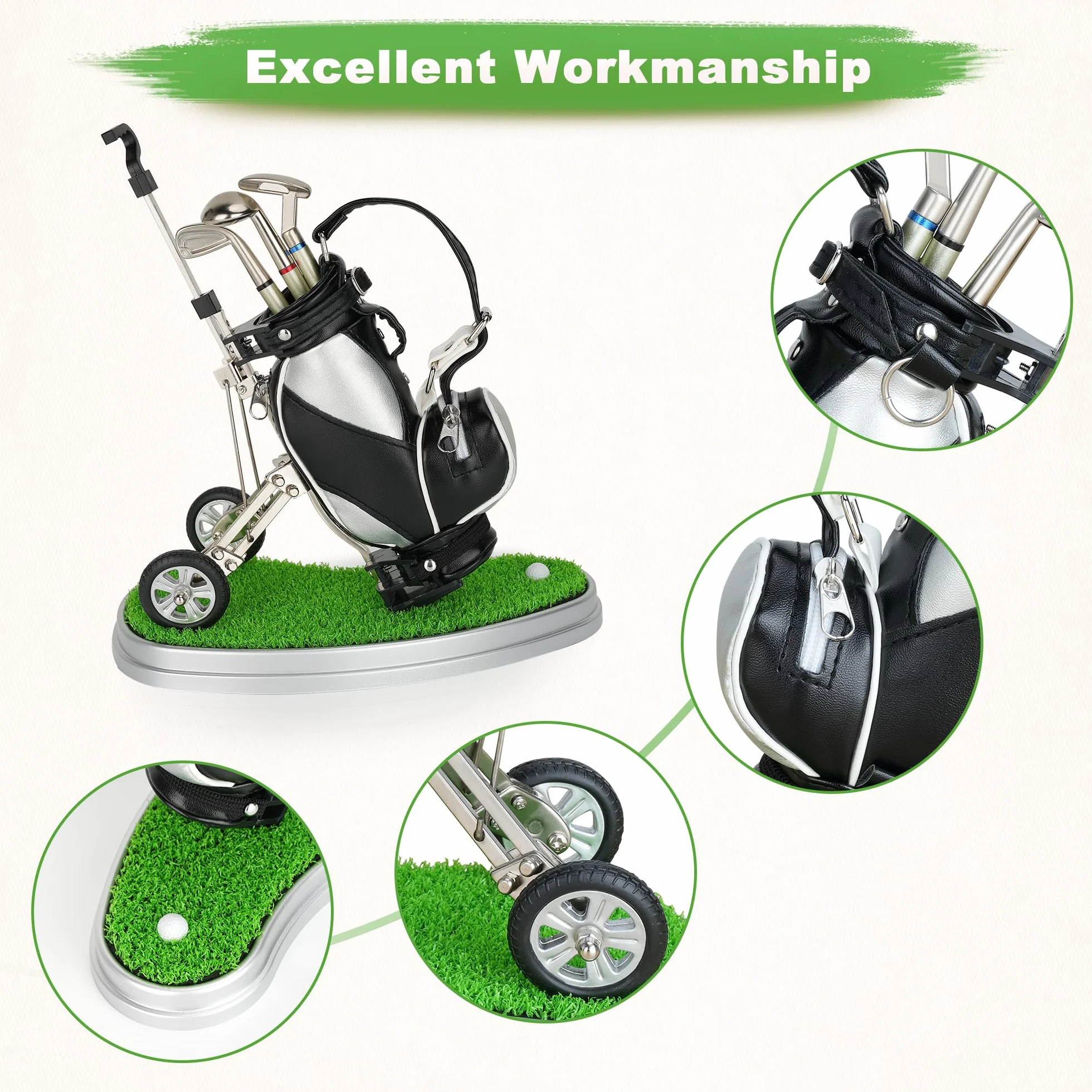 10l0l Golf bolígrafos con bolsa de Golf soporte, novedad regalos con 3 piezas Aluminio bolígrafo oficina escritorio soporte para bolsa de palos de golf para hombre día del padre, Golf recuerdos regalo