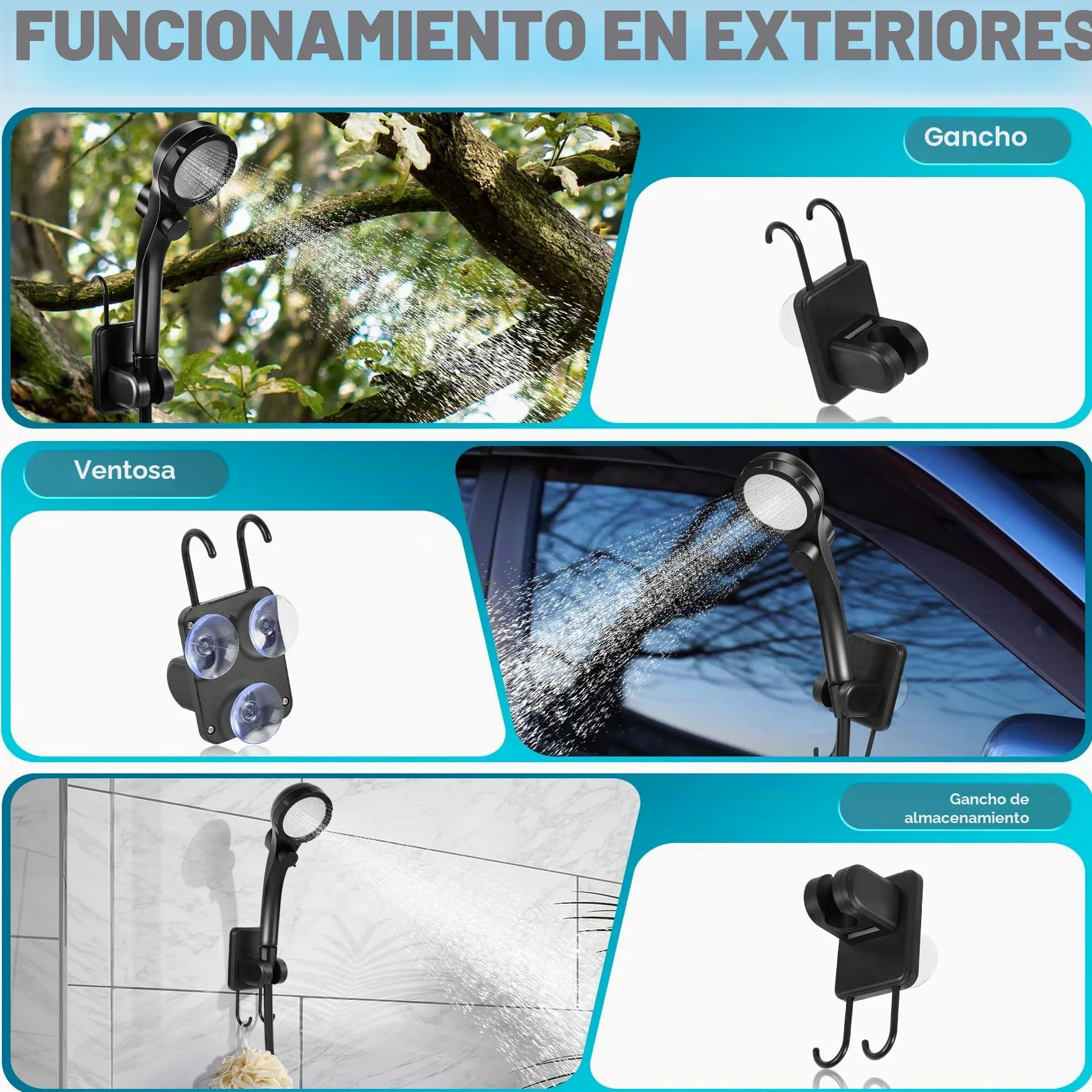 Ducha de camping con bomba, ducha portátil de camping con batería recargable de 8000 mAh, ducha móvil con indicador de temperatura, manguera de 2 m para camping, lavado de coche, ducha de