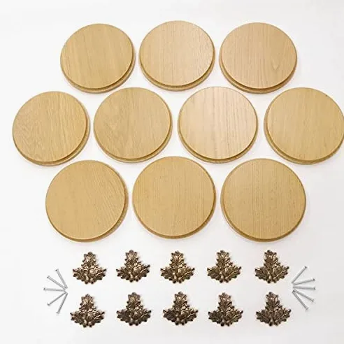 GTK Oferta 10 placas de cuña redondas de roble claro AF 15 cm tabla cuña, tabla de especias, cartel para trofeos con 10 hojas de roble