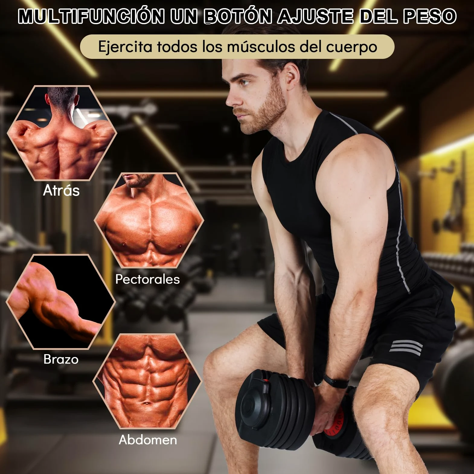 24kg Mancuerna Ajustable,Pesas y Mancuernas,Mancuernas Cortas Ajustables,15 Niveles de Peso,Ajuste Rápido Ajuste Con Una Sola Pulsación,Juego de Mancuerna con Discos de Pesas (Único 24kg)