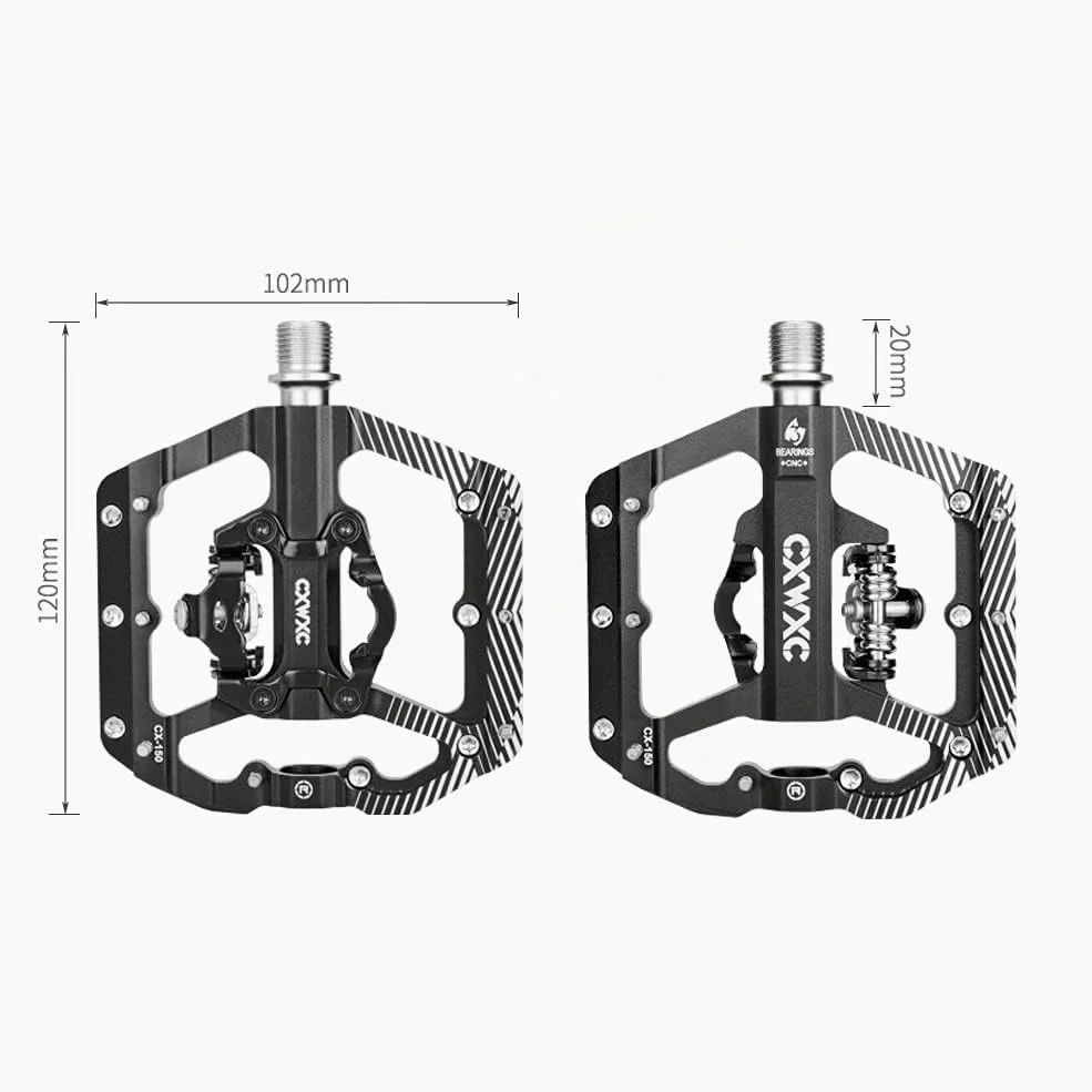 CXWXC Pedales SPD para bicicleta de dos lados MTB con 3 posiciones selladas de aleación de aluminio de 9/16 pulgadas, plataforma ancha, pedales de clic para MTB o bicicleta de carretera