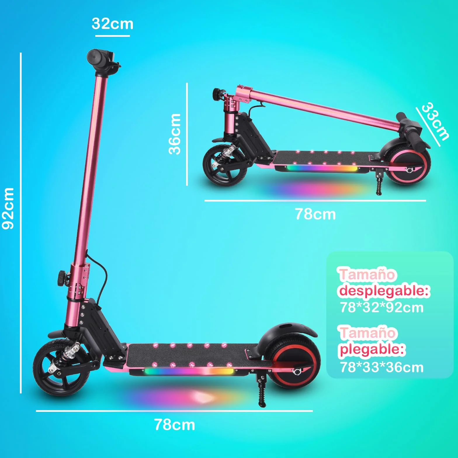 Patinete Eléctrico para niños,Plegable Niños 6 a 12 Años,Patinete Electrico Niño Pantalla LED,Patinetes Electricos Alcance de 5-8 KM,Patinete Niño Luces LED Coloridas