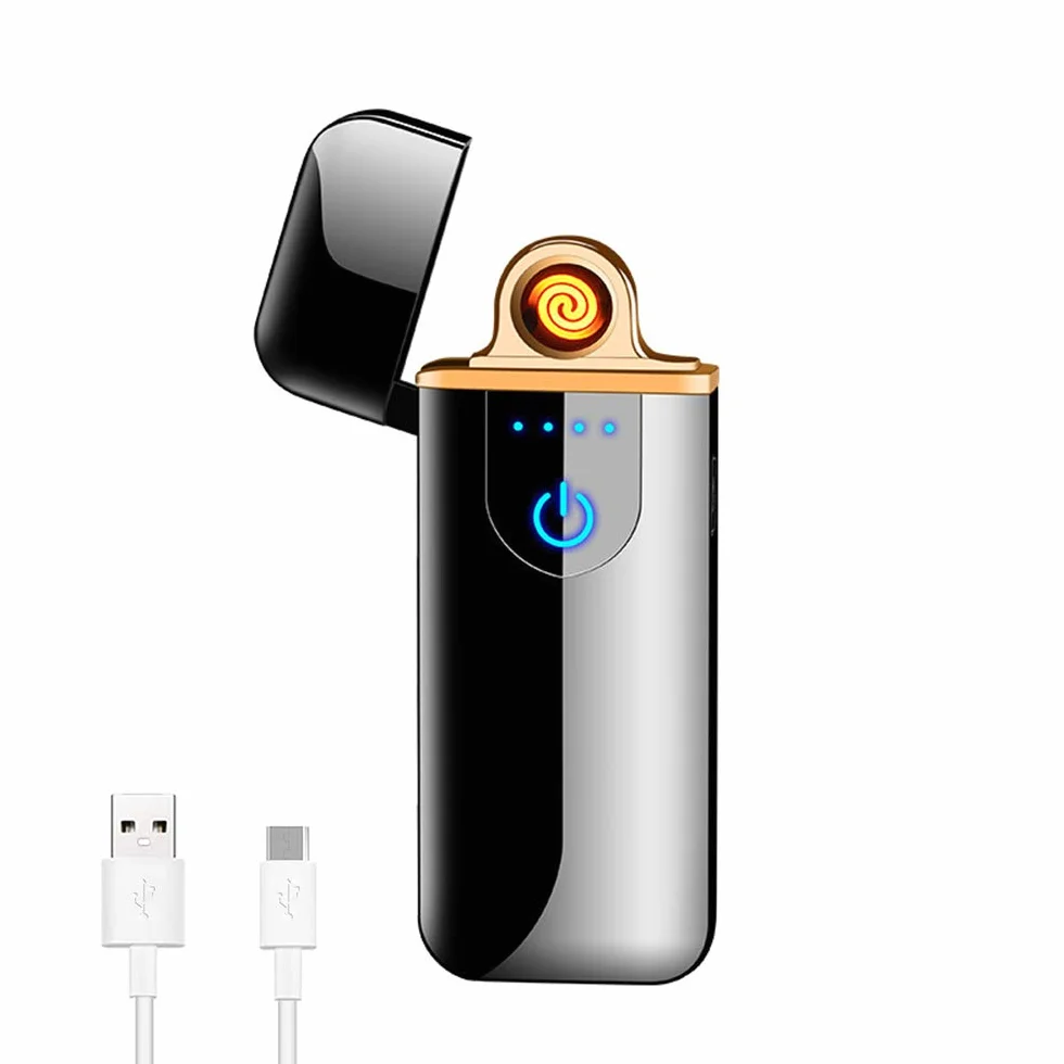 Encendedor de Arco Electrónico Recargable USB, Mechero Táctil Resistente al Viento, Encendedor de Cigarrillos de Bolsillo (Negro)