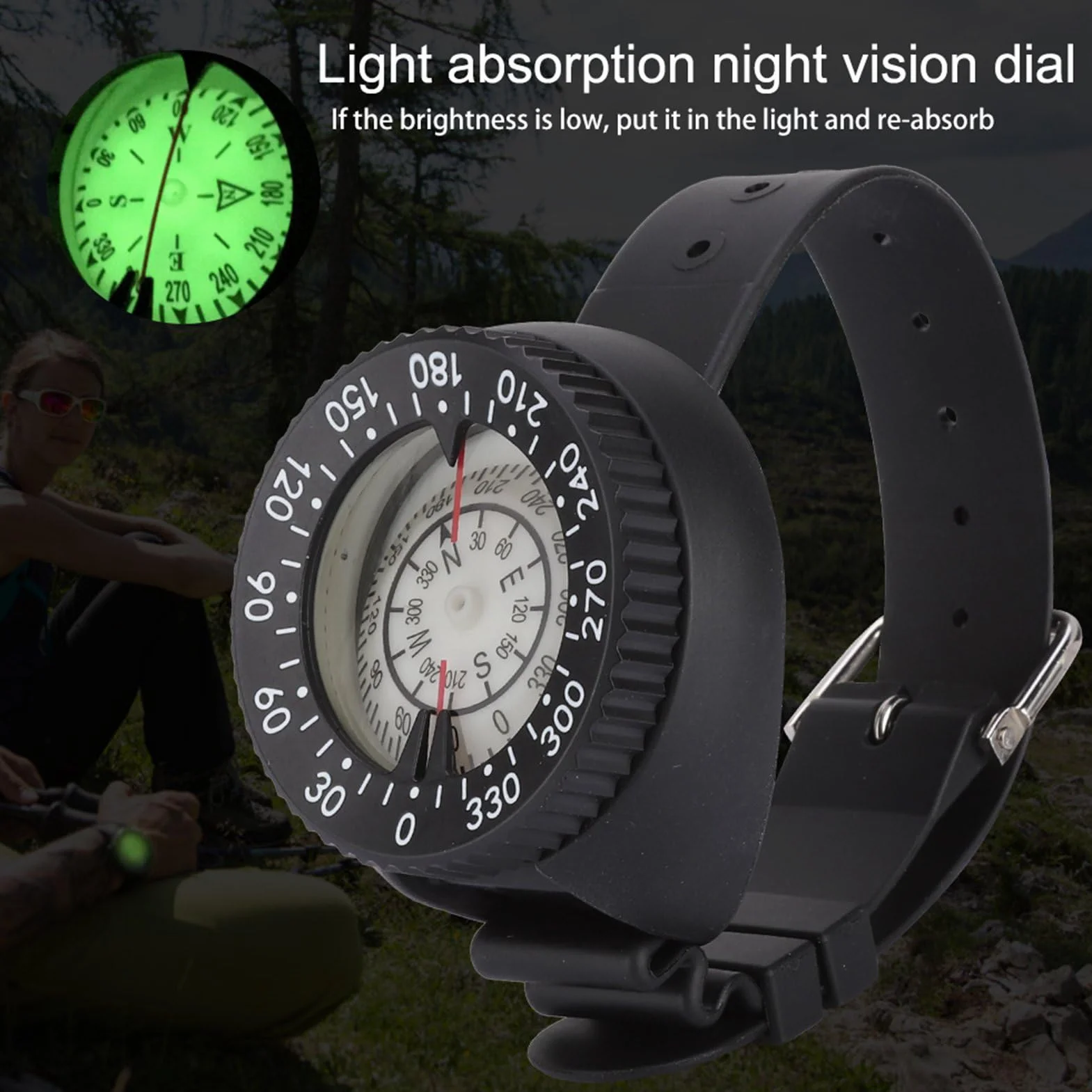 Night Wrist para Buceo, Calibrado para el Hemisferio Sur con Esfera y Pulsera Luminiscente, Lectura Superior y Lateral para Cuevas Submarinas y Snorkeling